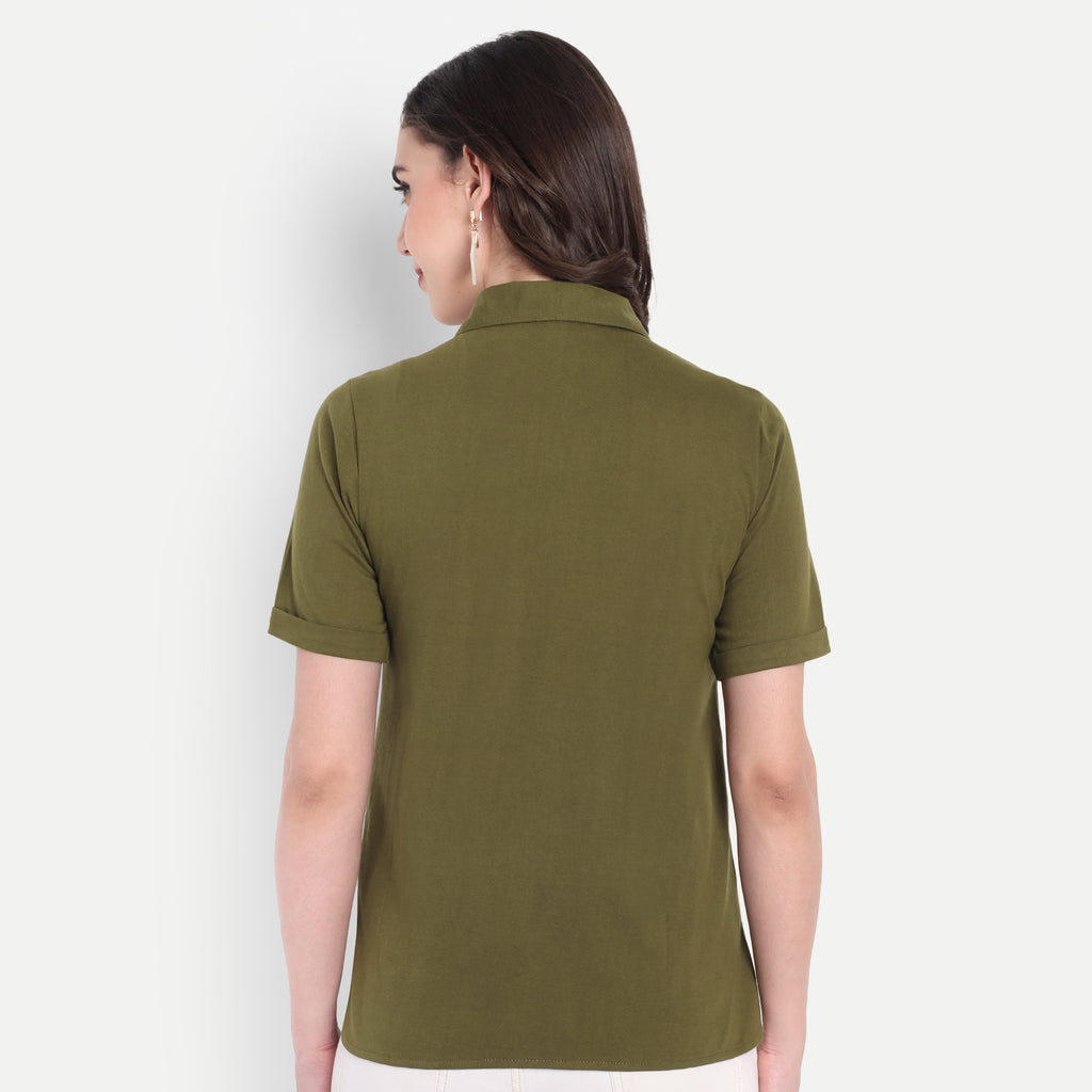 Women's Olive Casual Shirt – Short Sleeve | Button Down | Lightweight