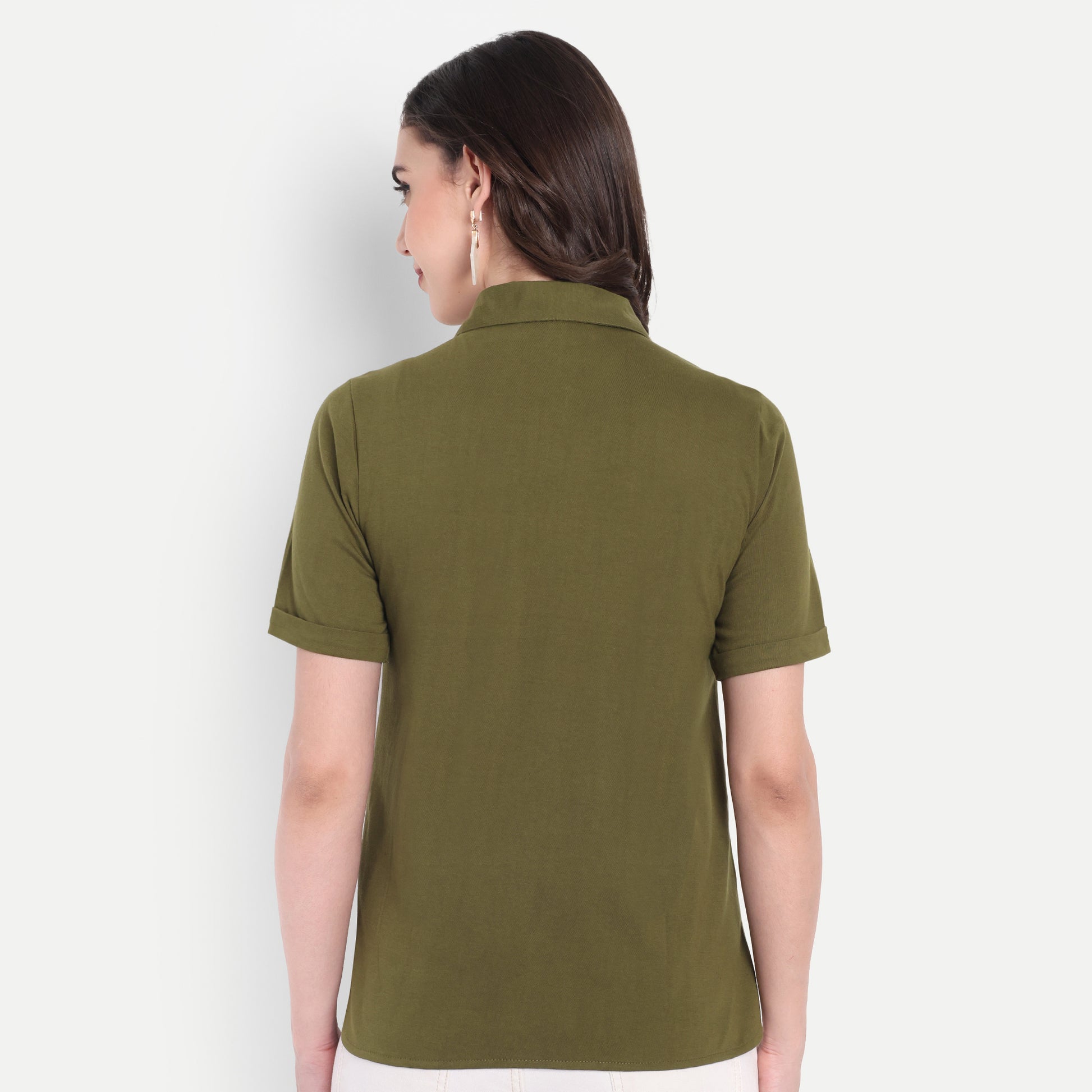 Women's Olive Casual Shirt – Short Sleeve | Button Down | Lightweight