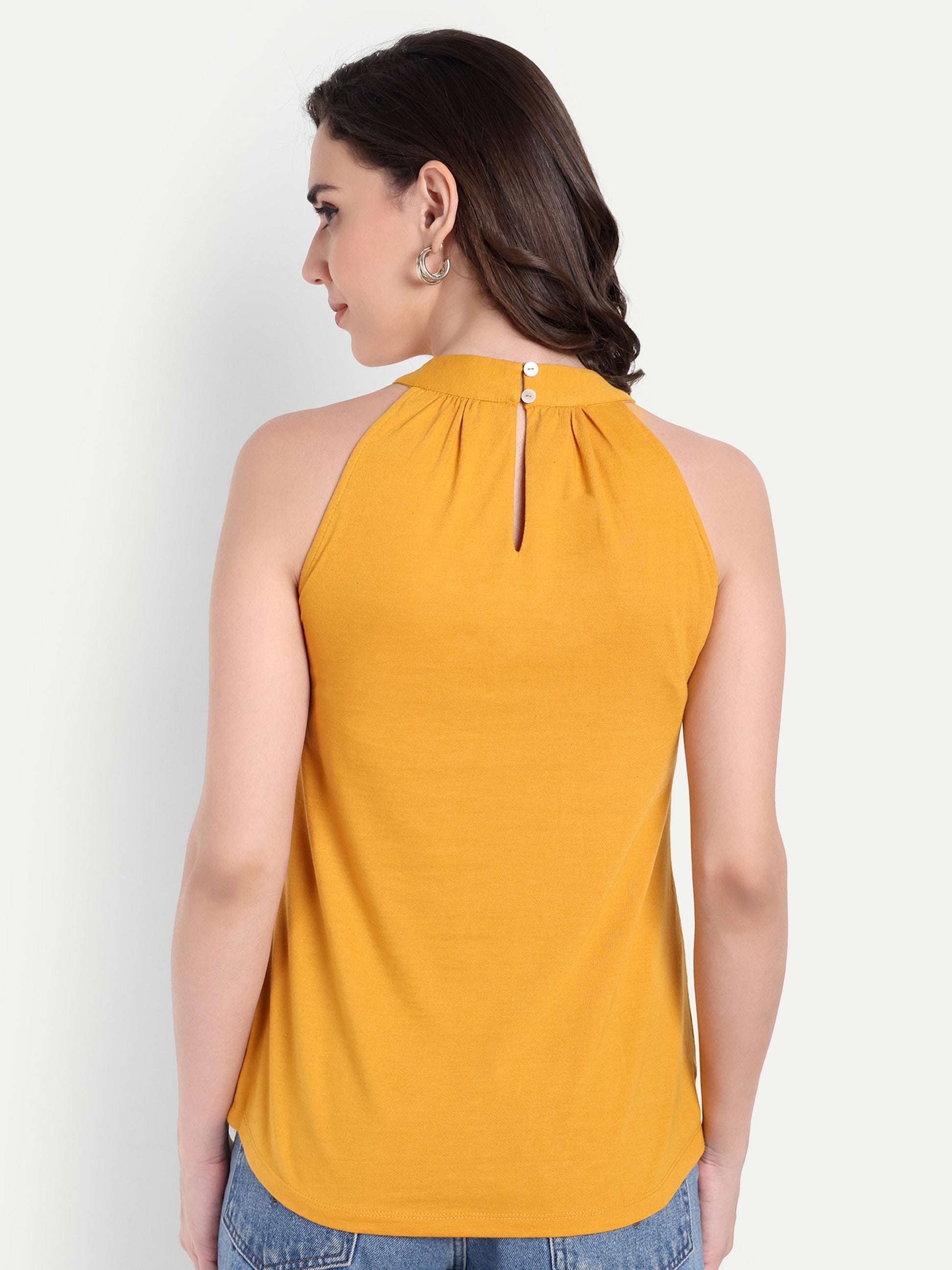 Women's Yellow Halter Neck Sleeveless Top | Casual & Party Wear