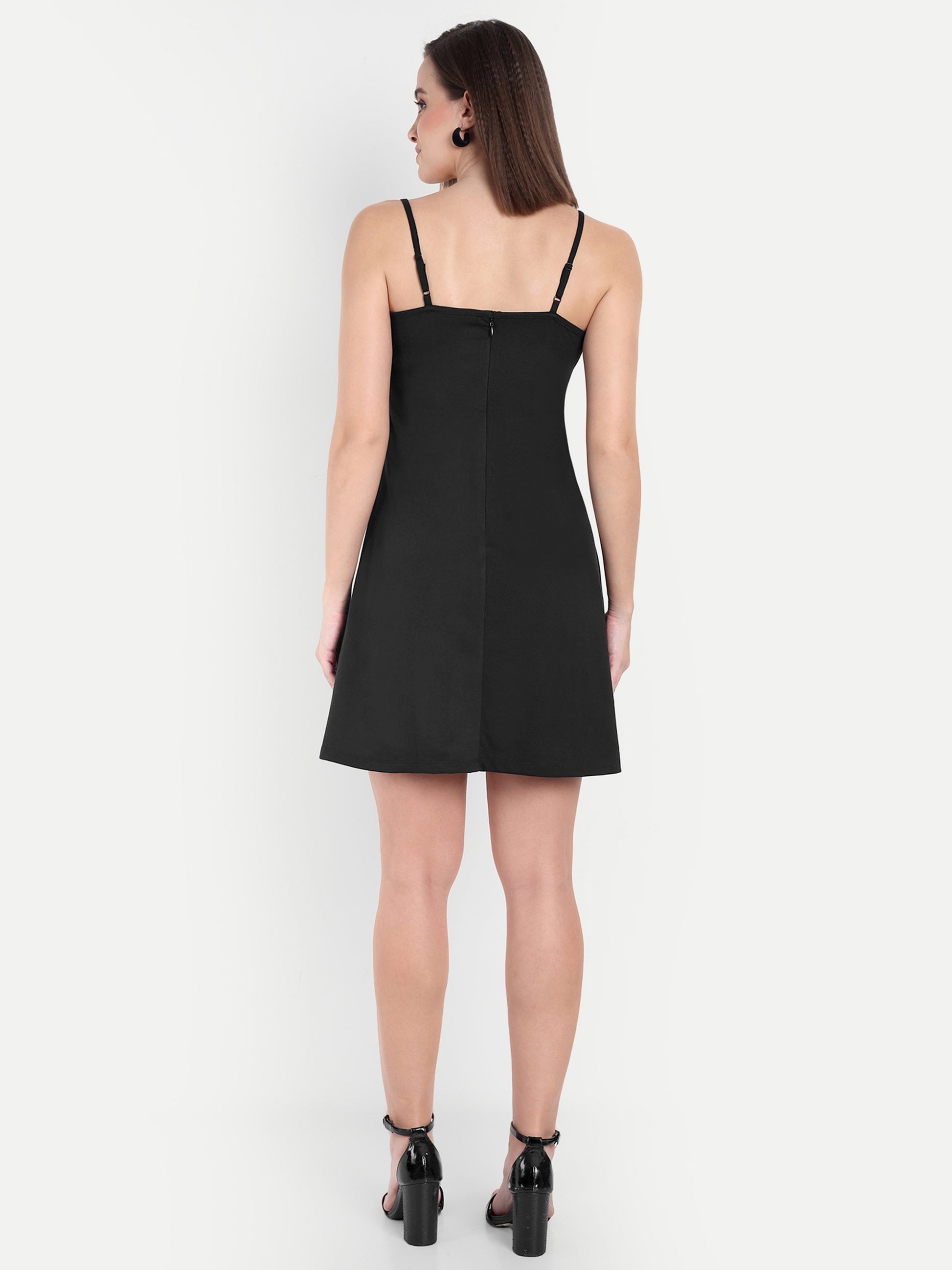 Women's Black A-Line Mini Dress | Sleeveless Cowl Neck | Casual & Party Wear