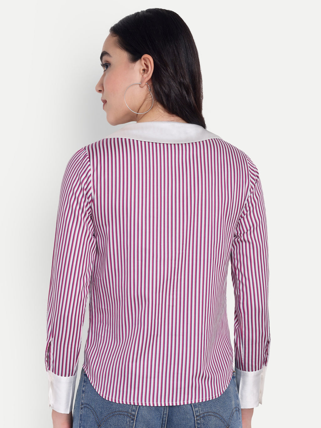 Women's Navy Purple & White Striped Button-Down Shirt – Long Sleeve | Smart Casual & Office Wear (Copy)