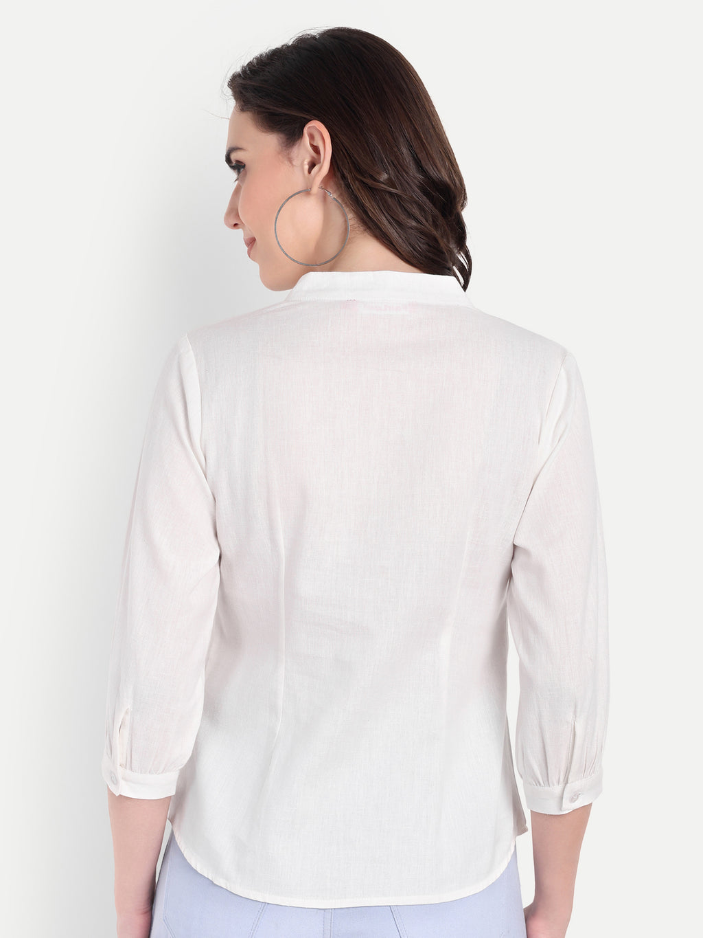 Women's White V-Neck 3/4 Sleeve Top | Lightweight Cotton Blend | Elegant Everyday Wear