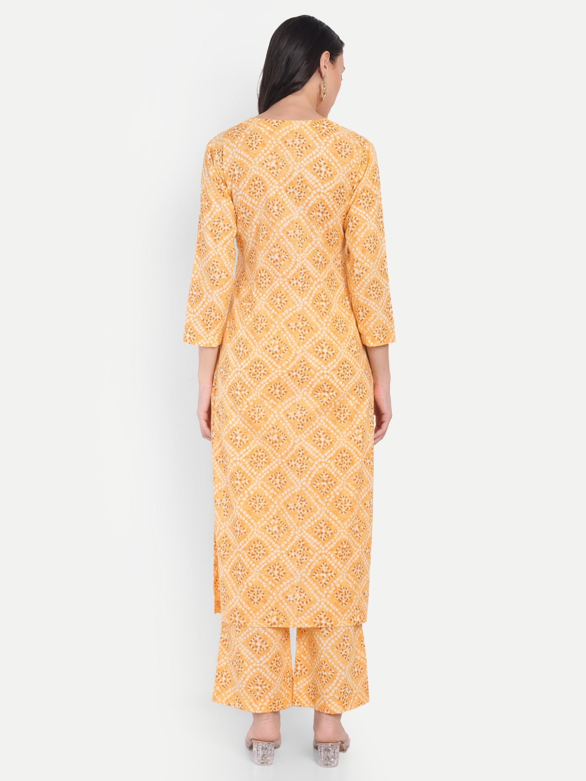 Women's yellow Floral Printed Kurta with Straight Pants | Cotton Blend | Ethnic Wear