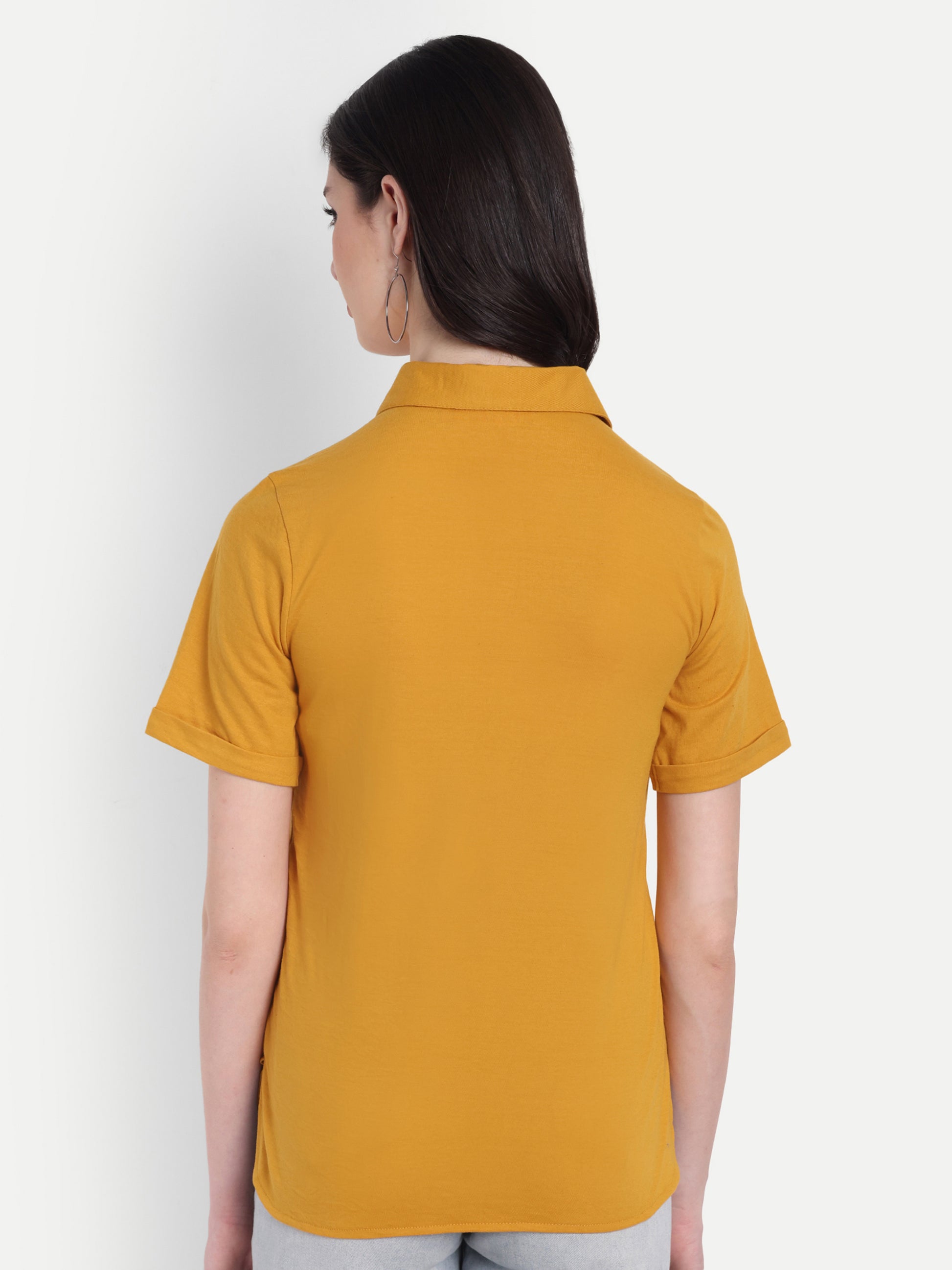 Women's Mustard Yellow Cotton Casual Shirt – Short Sleeve | Button Down | Lightweight