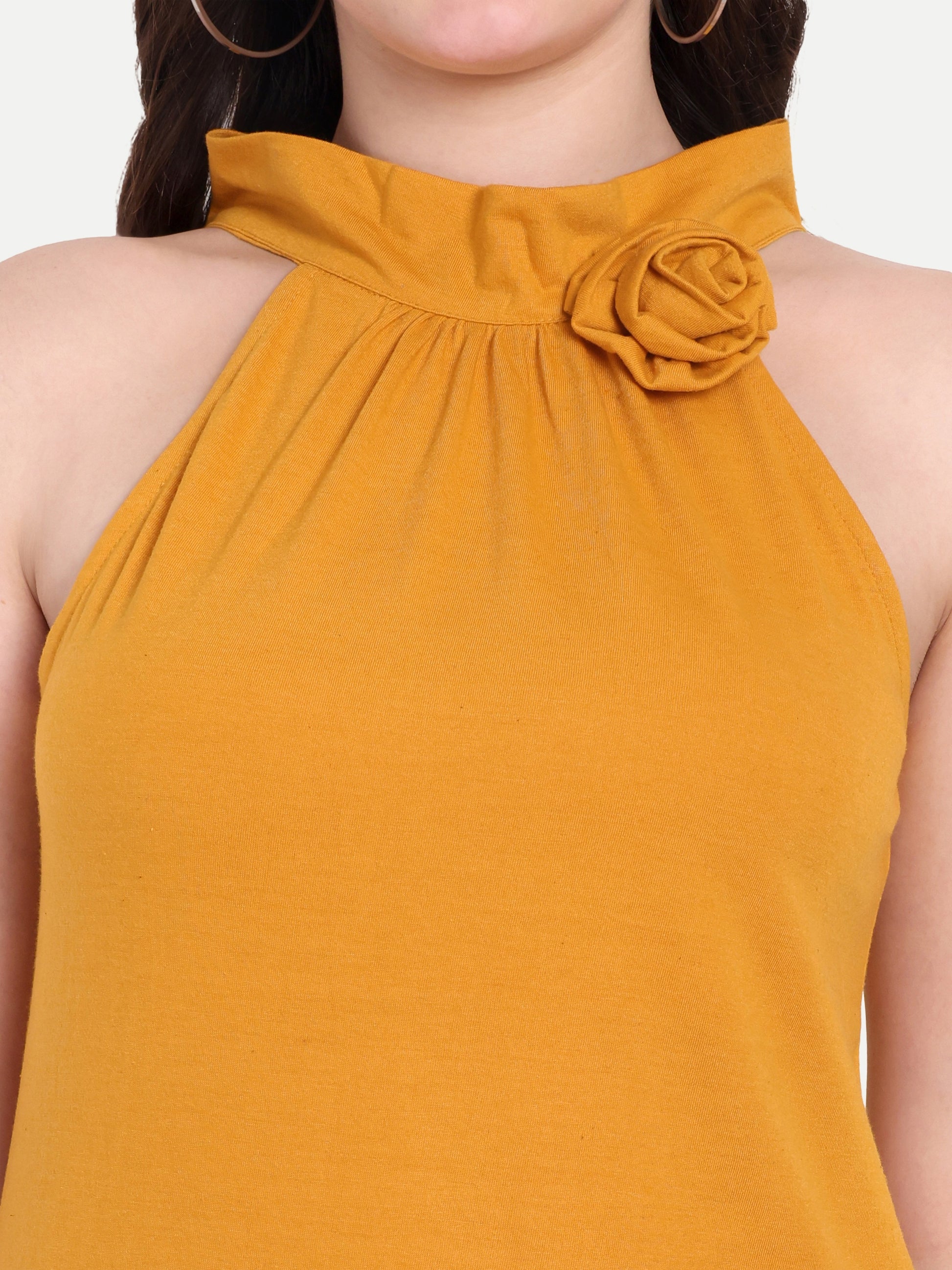 Women's orange Halter Neck Sleeveless Top | Casual & Party Wear