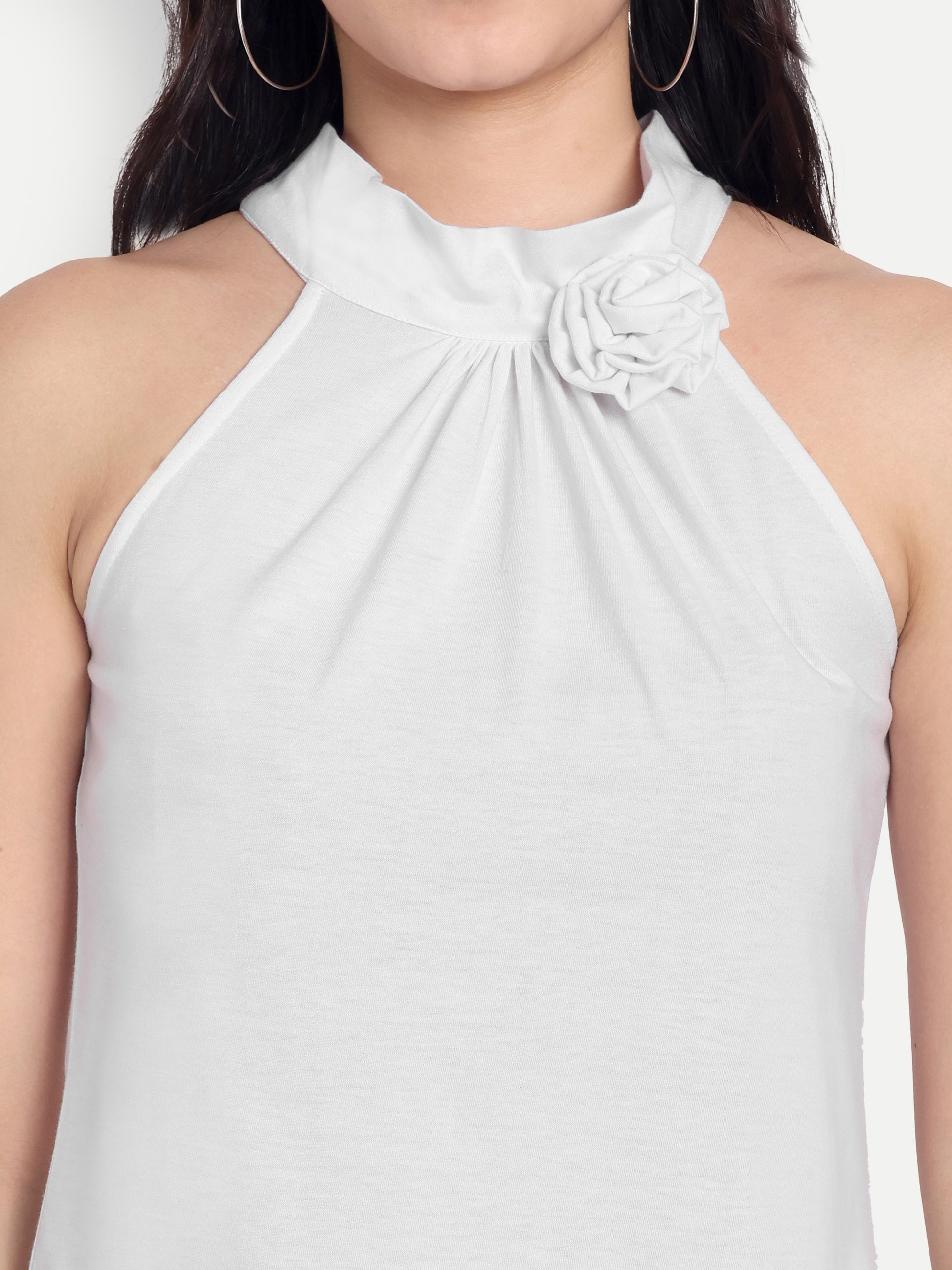 Women's Light white Halter Floral Note Neck Sleeveless Top | Casual & Party Wear