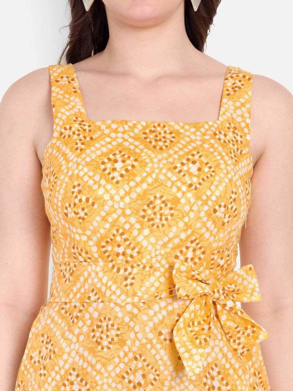 Women's yellow Floral Midi Dress with Square Neck & Side Pockets | Summer Casual Wear (Copy)