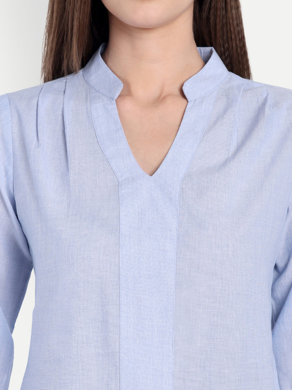 Women's Light Blue V-Neck 3/4 Sleeve Top | Lightweight Cotton Blend | Elegant Everyday Wear