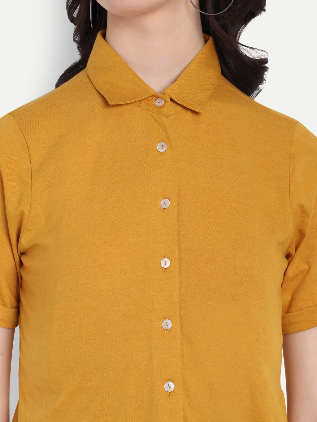 Women's Mustard Yellow Cotton Casual Shirt – Short Sleeve | Button Down | Lightweight