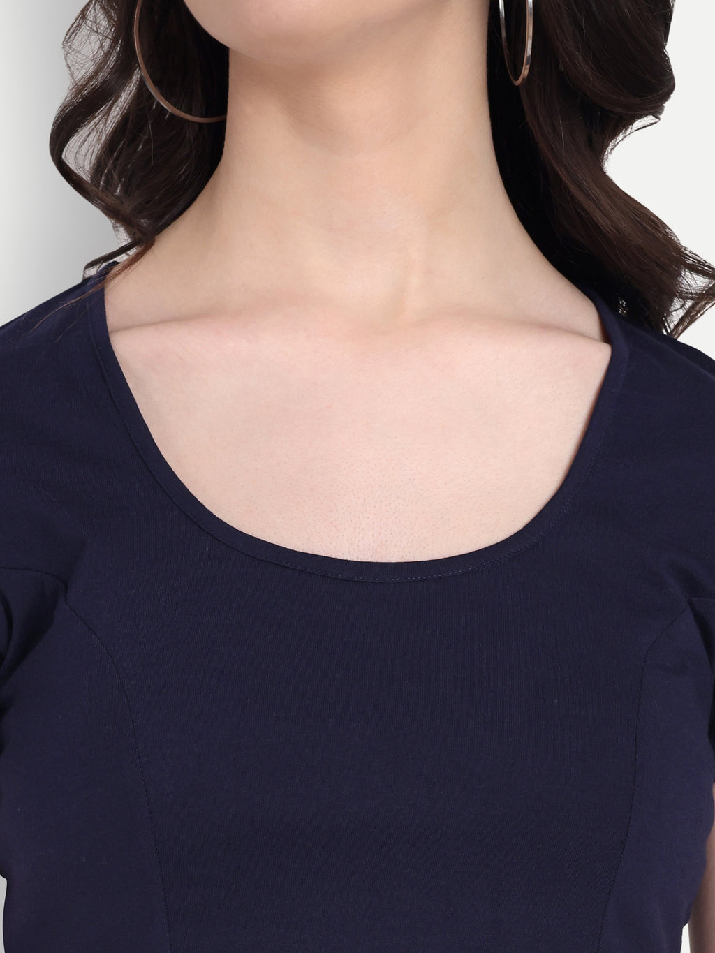 Women's Black Blue Crop Top with Scoop Neck & Short Sleeves