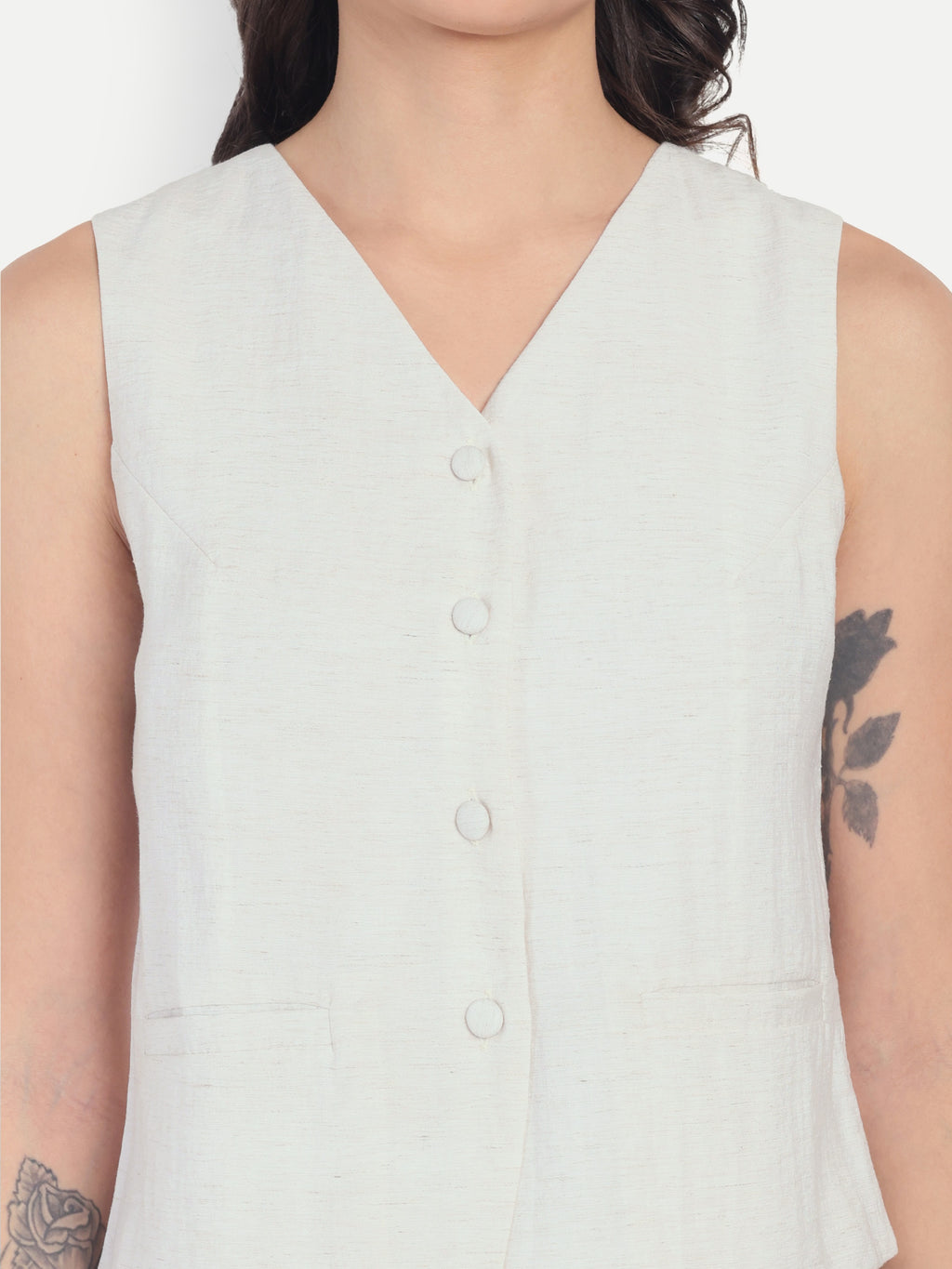 FairLeaf Women's V-Neck Sleeveless White Waist Top – |100% Pure Cotton| Light weight Relaxed Fit with Abstract Paisley Print – Stylish Casual Summer Western Wear for Women