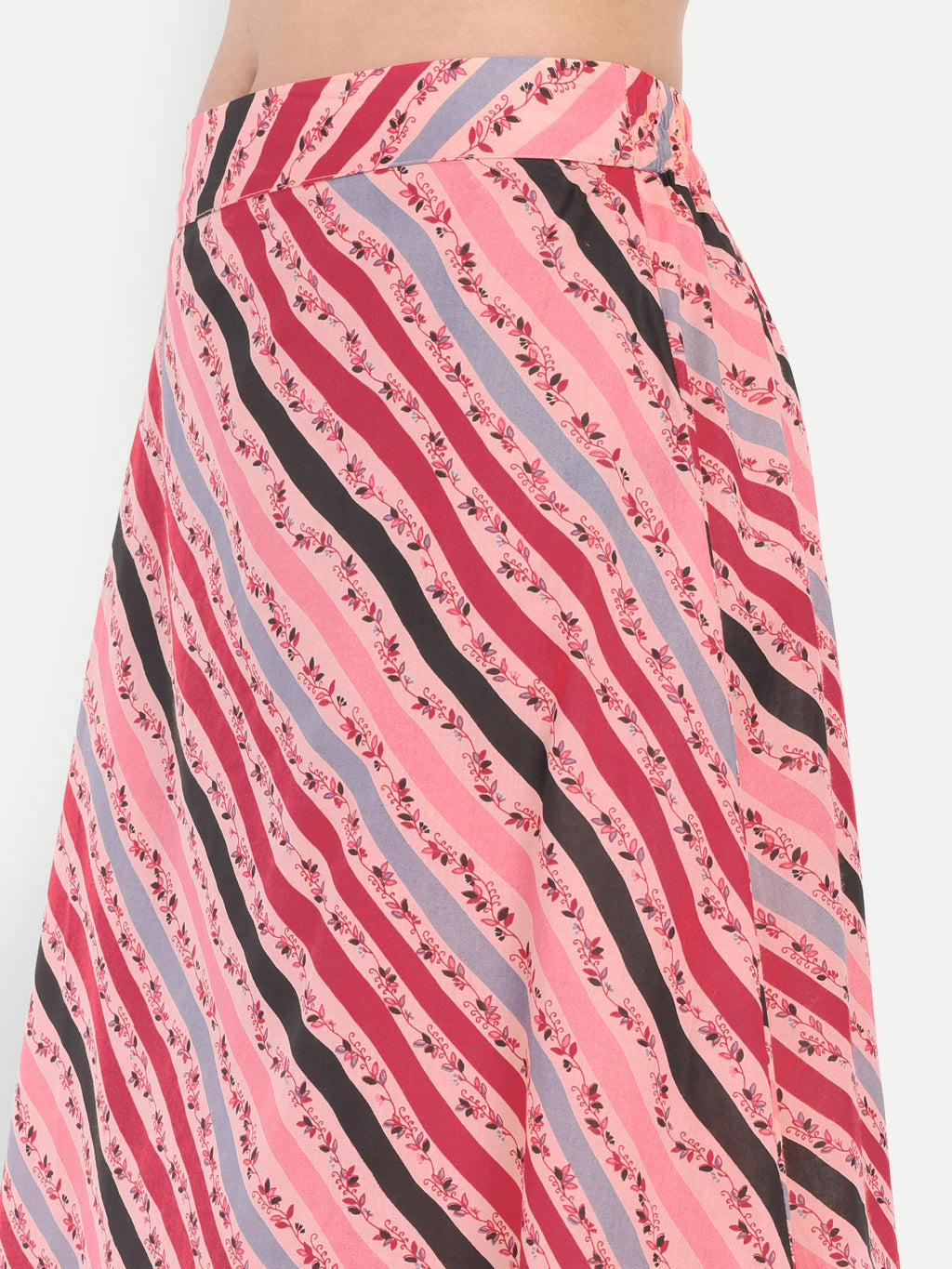 Women's Pink Striped A-Line Midi Skirt | Casual & Party Wear