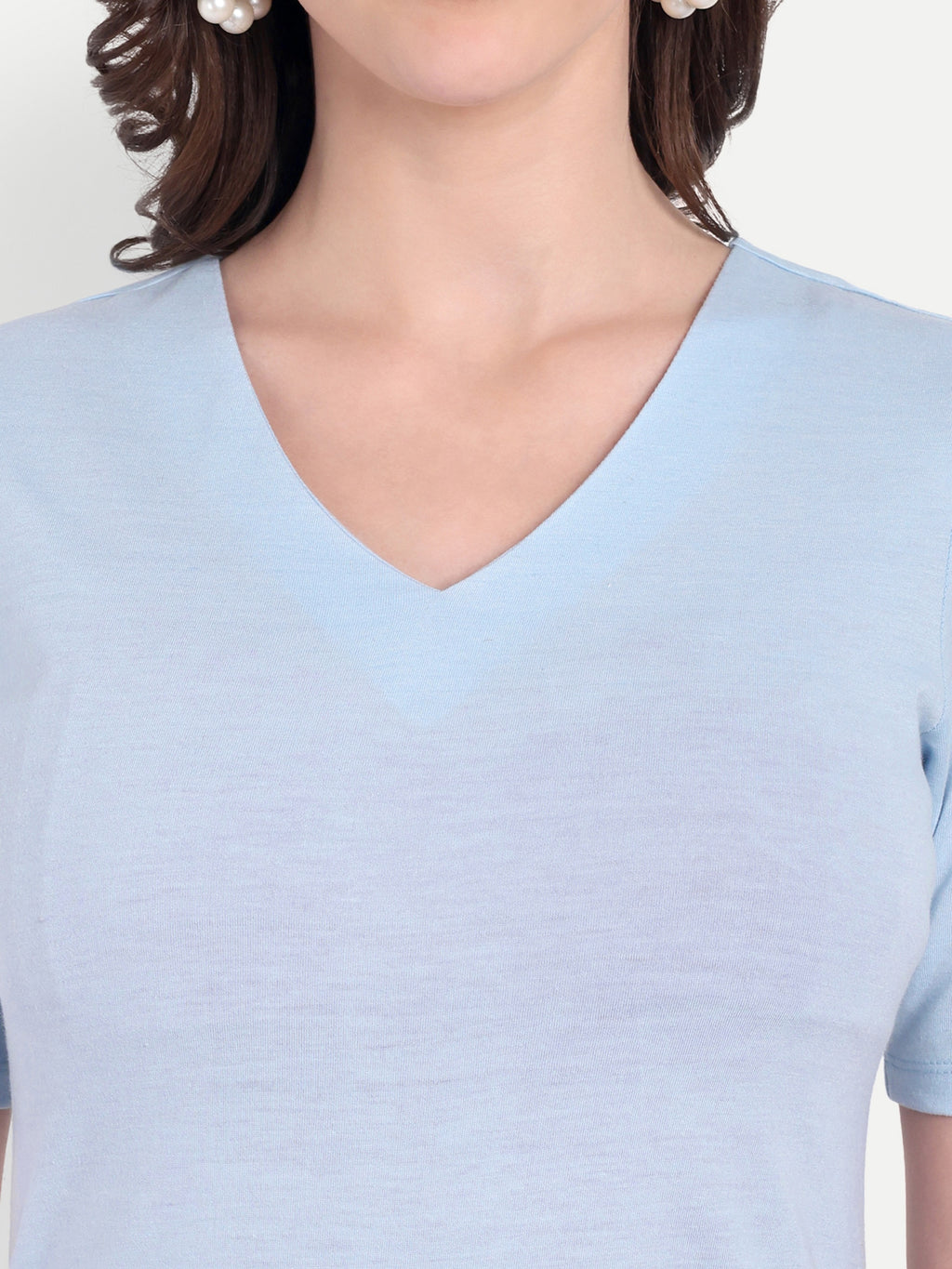 Women's Light Blue Bodycon Midi Dress | V-Neck | Half Sleeve | Casual & Office Wear