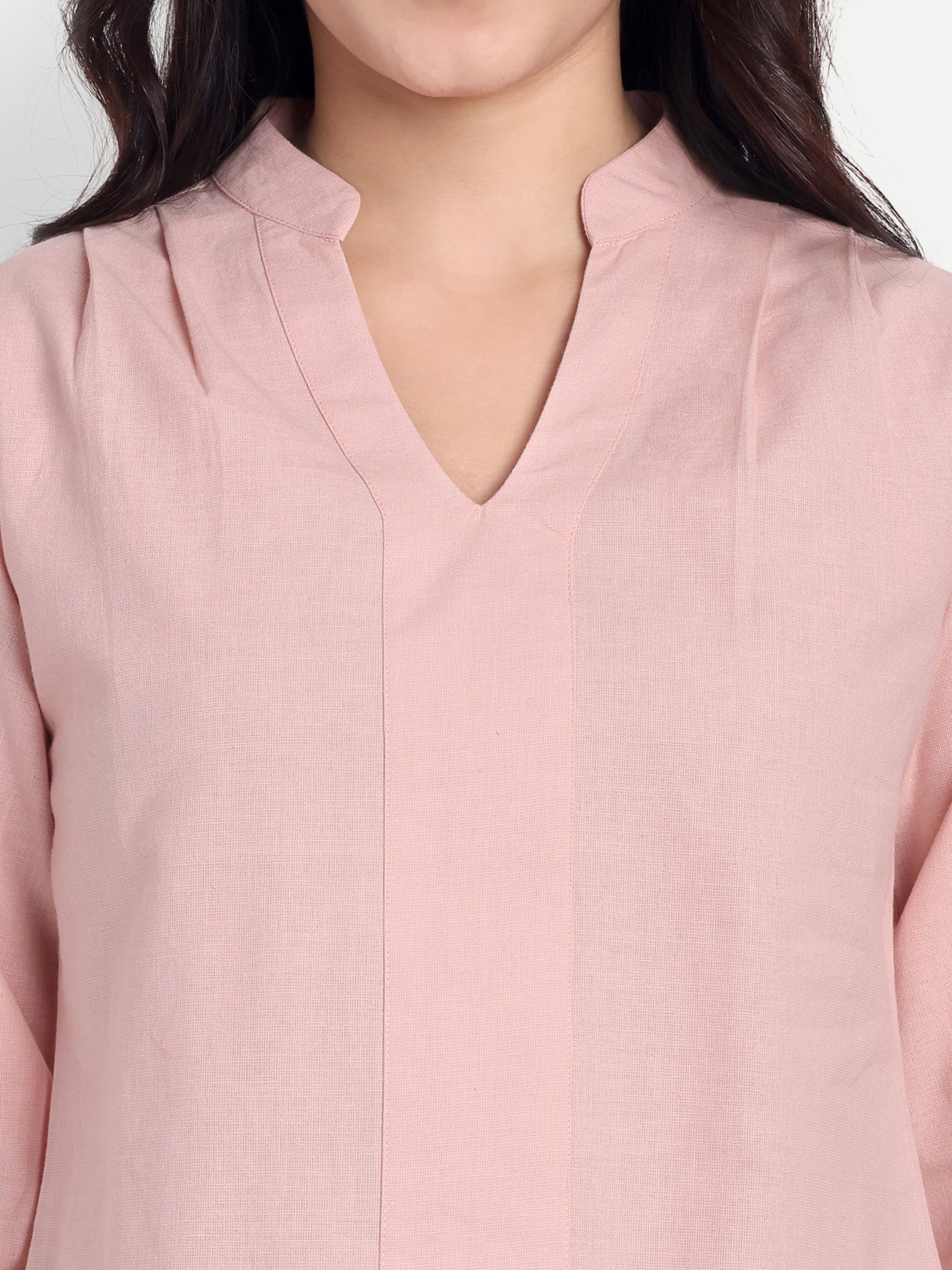 Women's Baby Pink V-Neck 3/4 Sleeve Top | Lightweight Cotton Blend | Elegant Everyday Wear