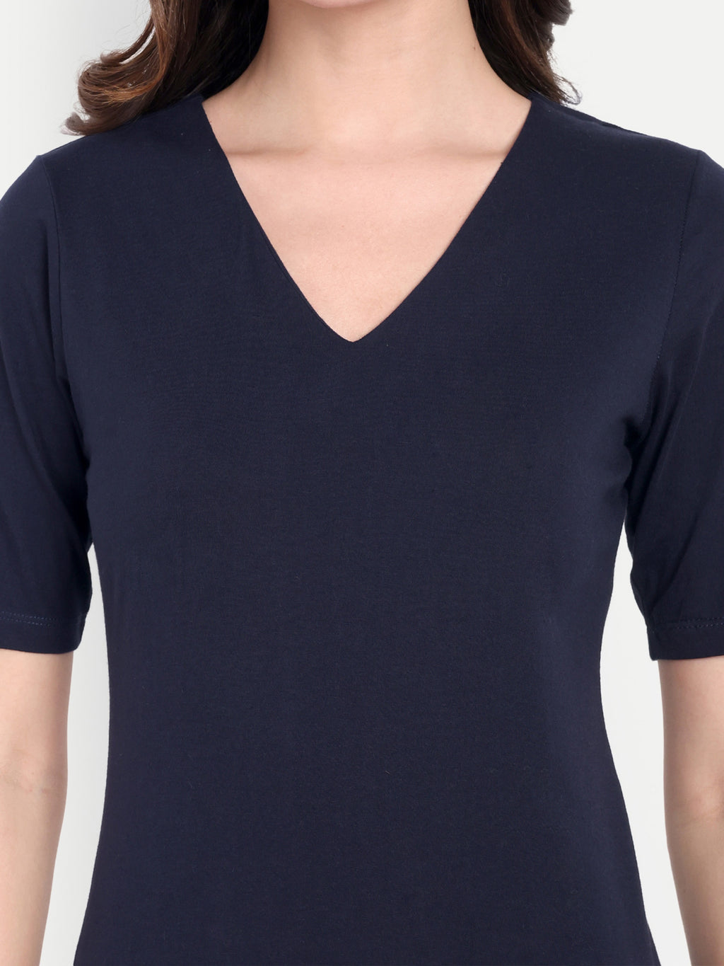 Women's Dark Blue Bodycon Midi Dress | V-Neck | Half Sleeve | Casual & Office Wear