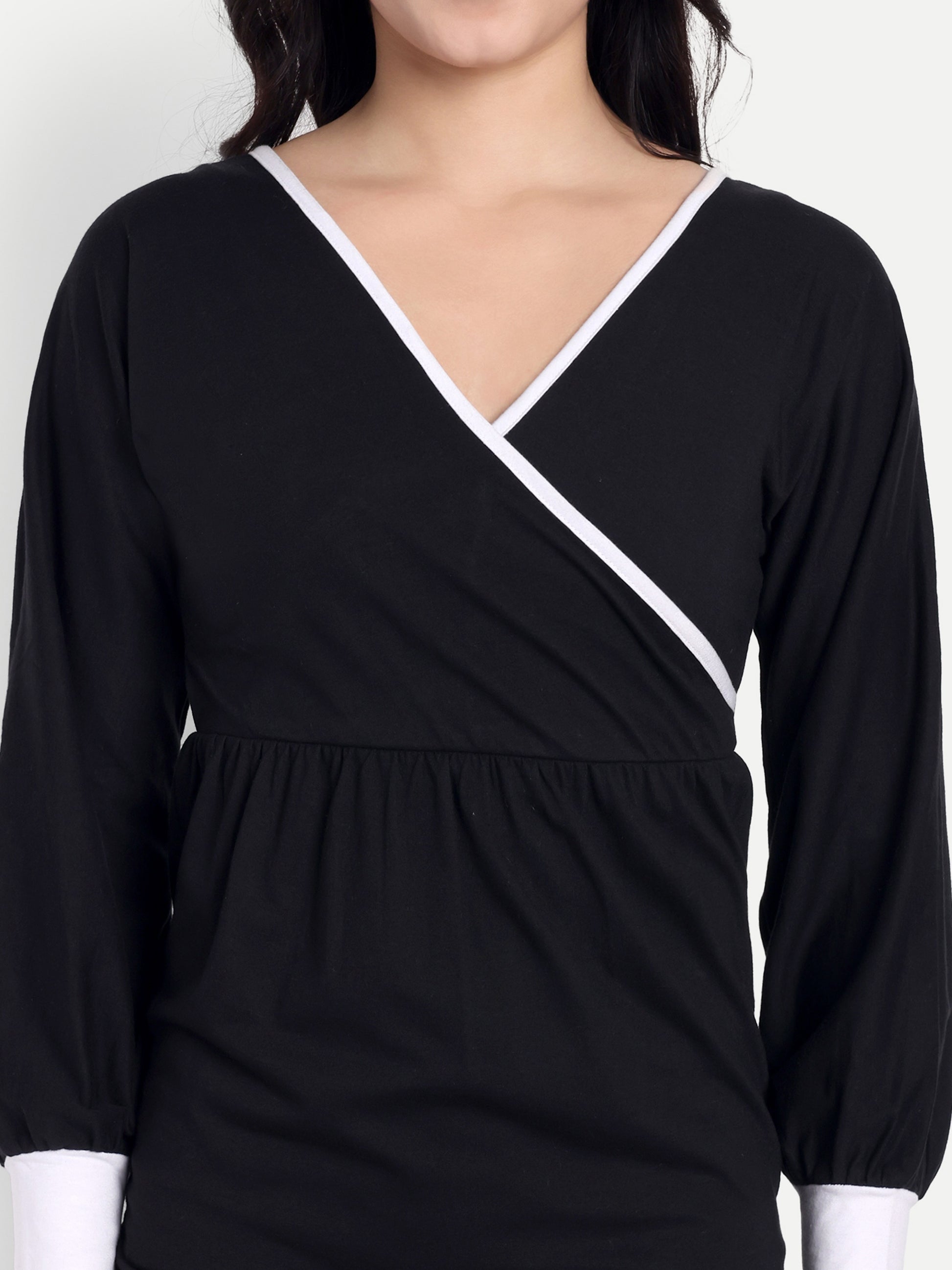 Women's Black Bodycon Mini Dress | V-Neck | Long Sleeve | Casual & Party Wear