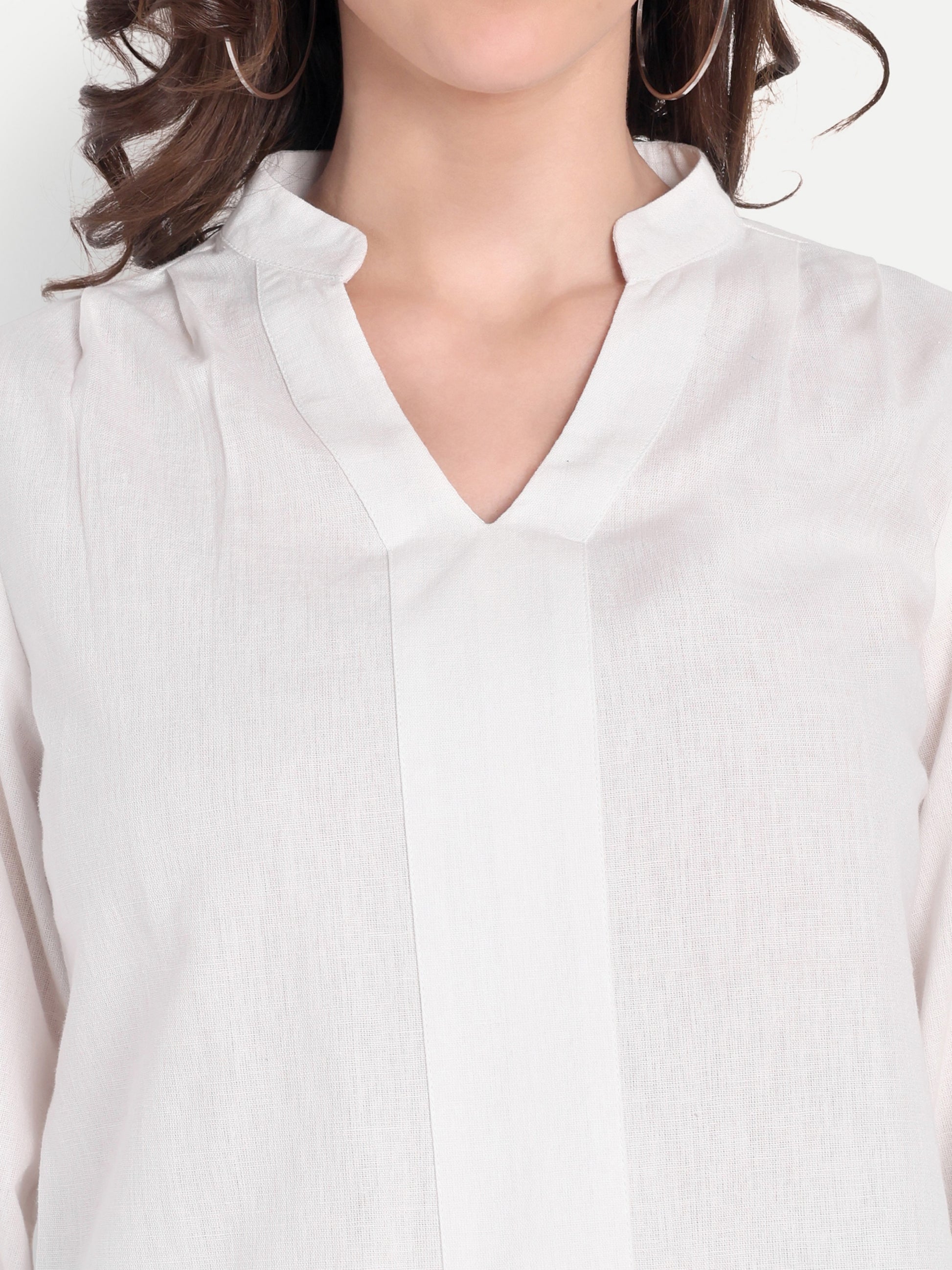 Women's White V-Neck 3/4 Sleeve Top | Lightweight Cotton Blend | Elegant Everyday Wear