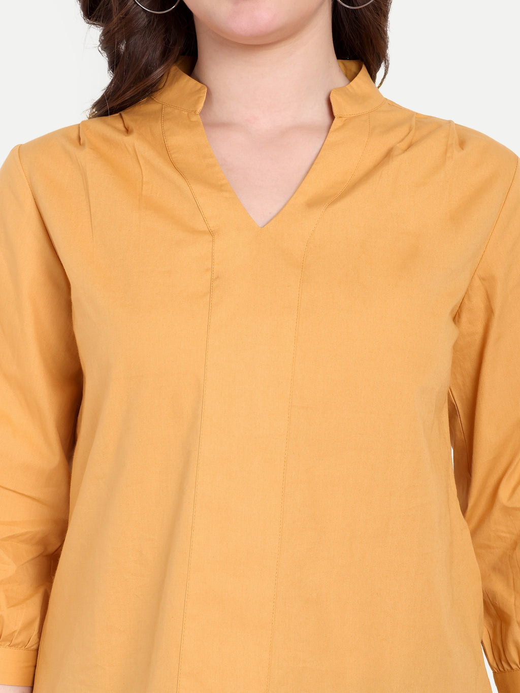 Women's Orange V-Neck 3/4 Sleeve Top | Lightweight Cotton Blend | Elegant Everyday Wear