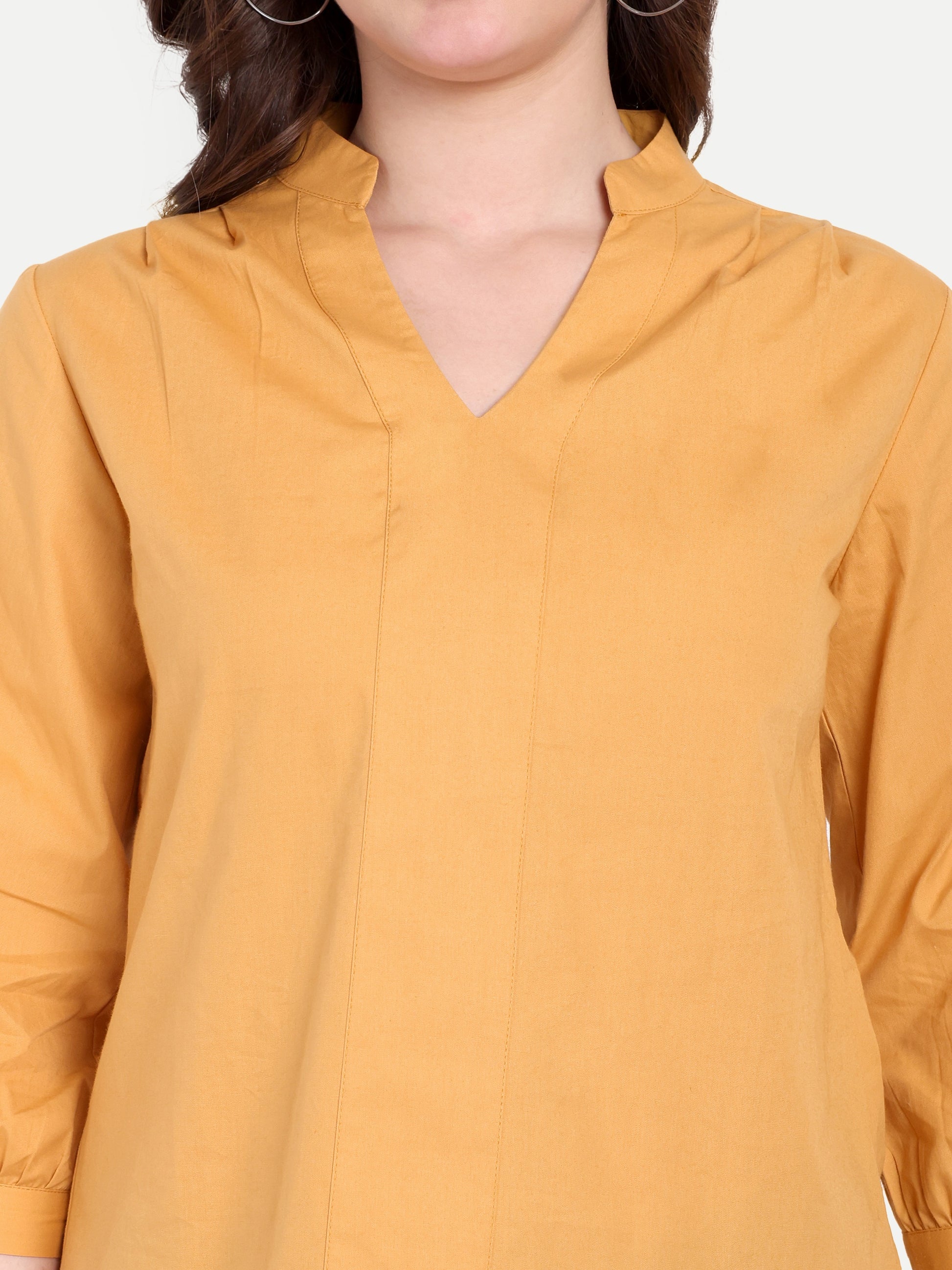Women's Orange V-Neck 3/4 Sleeve Top | Lightweight Cotton Blend | Elegant Everyday Wear