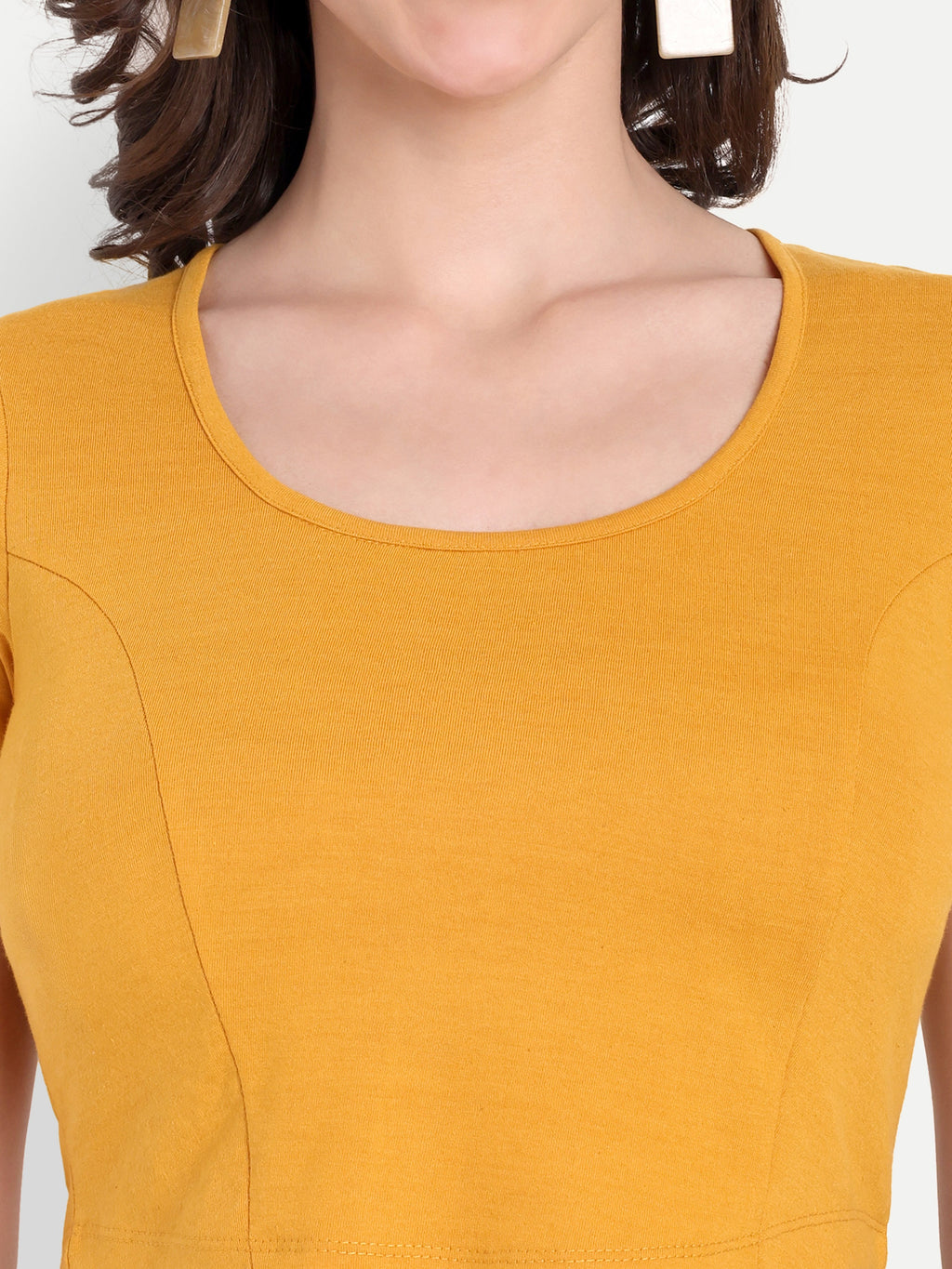 omen's Mustard Yellow Crop Top with Scoop Neck & Short Sleeves