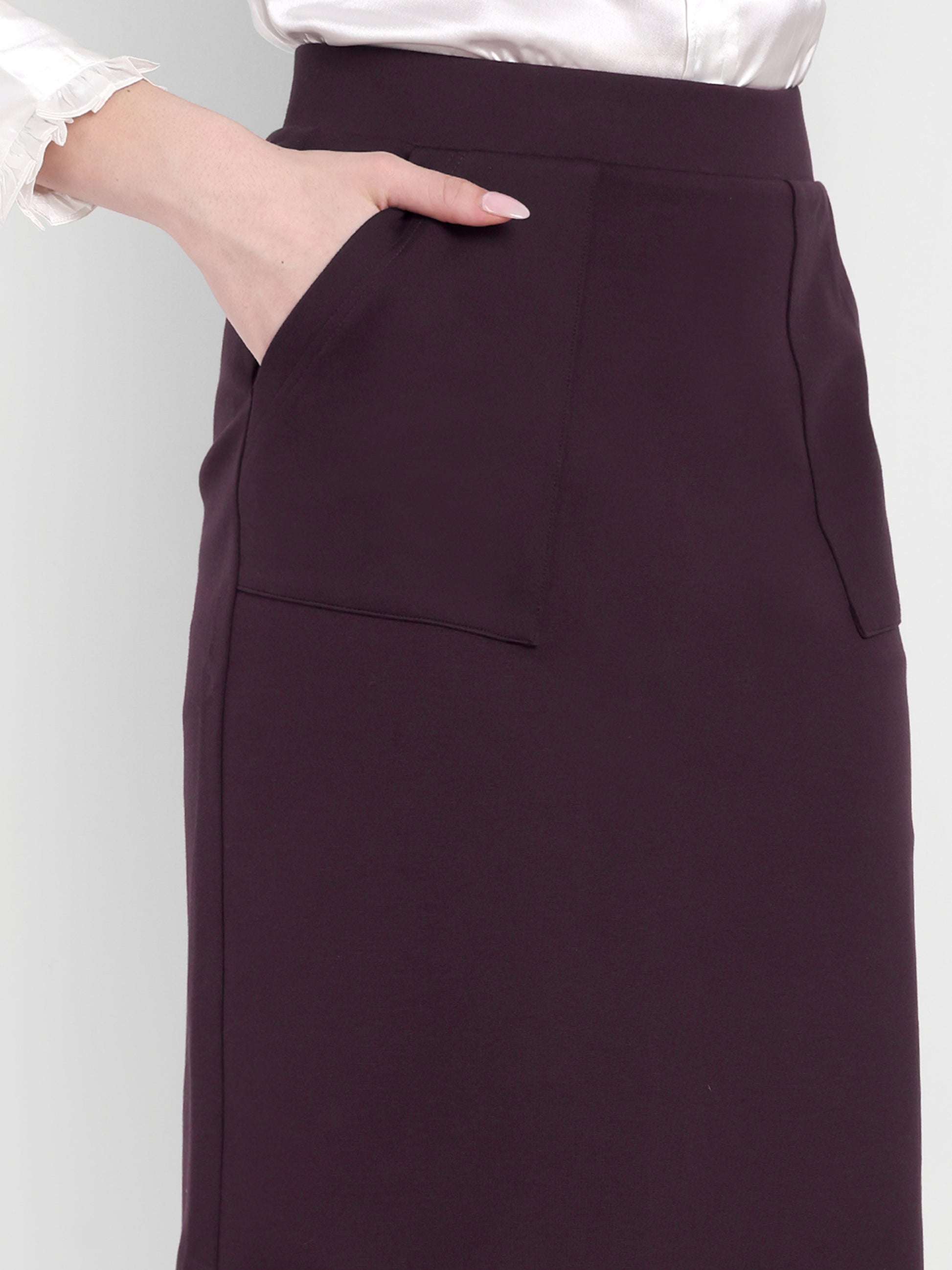 Women's Brown High-Waist Pencil Skirt – Taupe | Slim Fit | Office & Casual Wear
