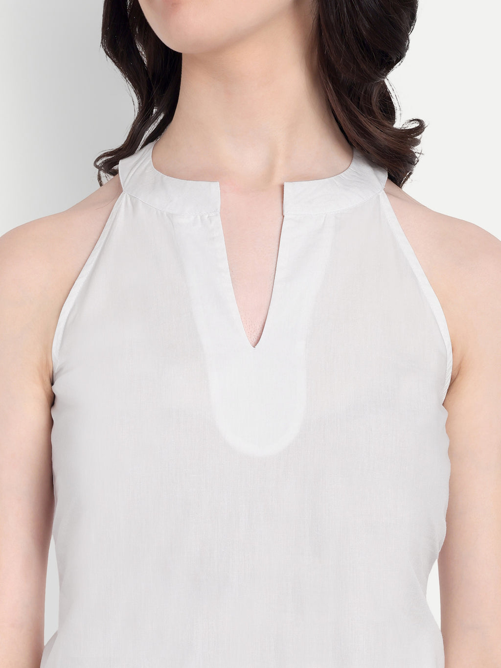 Women's White Sleeveless Halter Neck Dress | Tiered Hem | Summer Casual & Party Wear