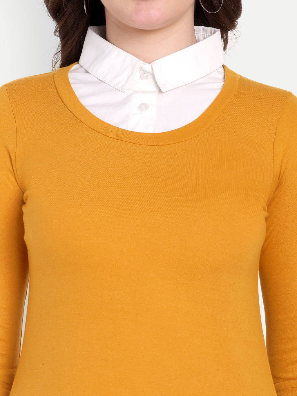 Women's Orange Layered Look Top with white Shirt Collar & 3/4 Sleeves