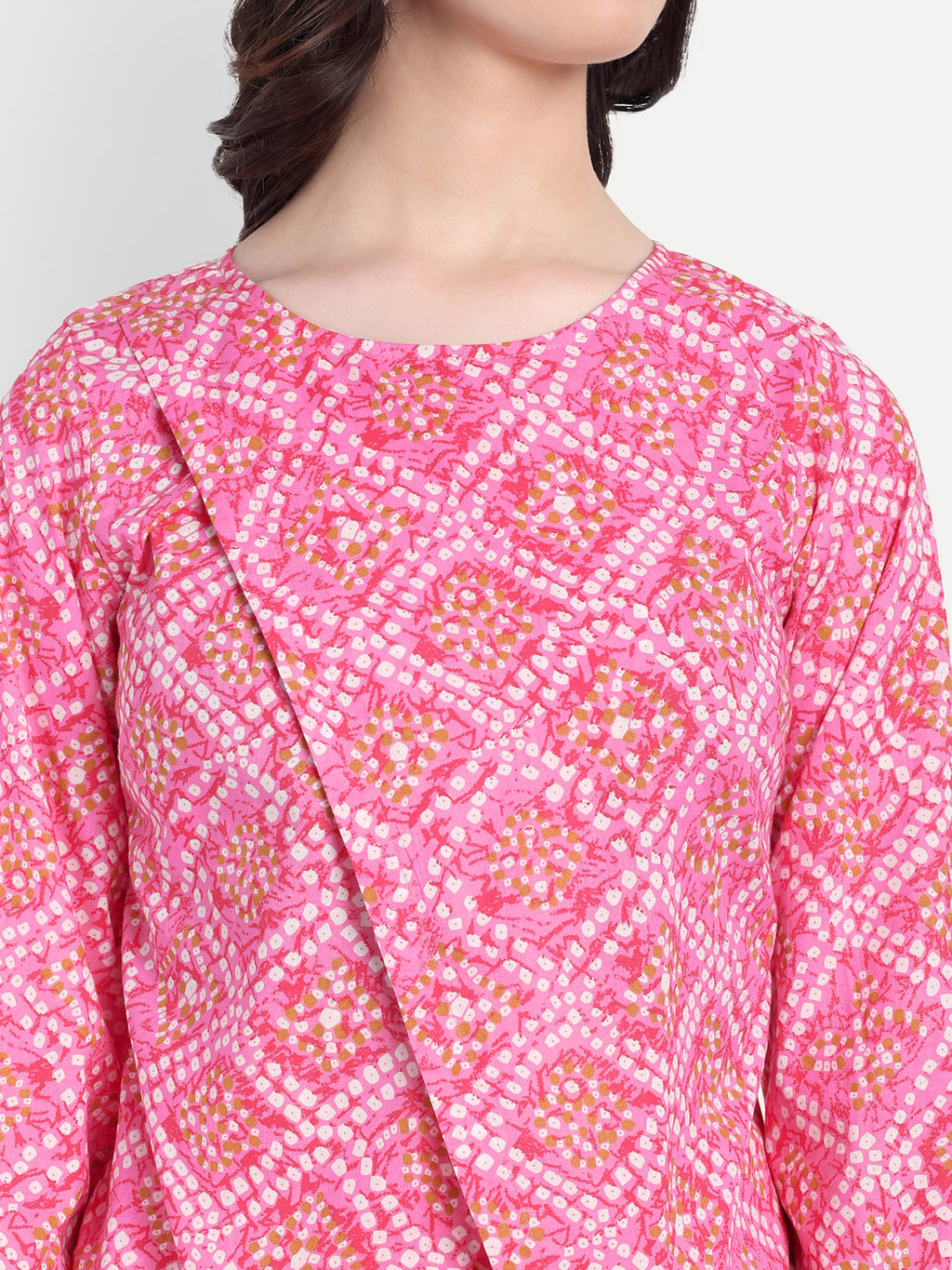 Women's Pink Printed Ethnic Co-ord Set | Asymmetrical Long Kurta with Wide-Leg Pants