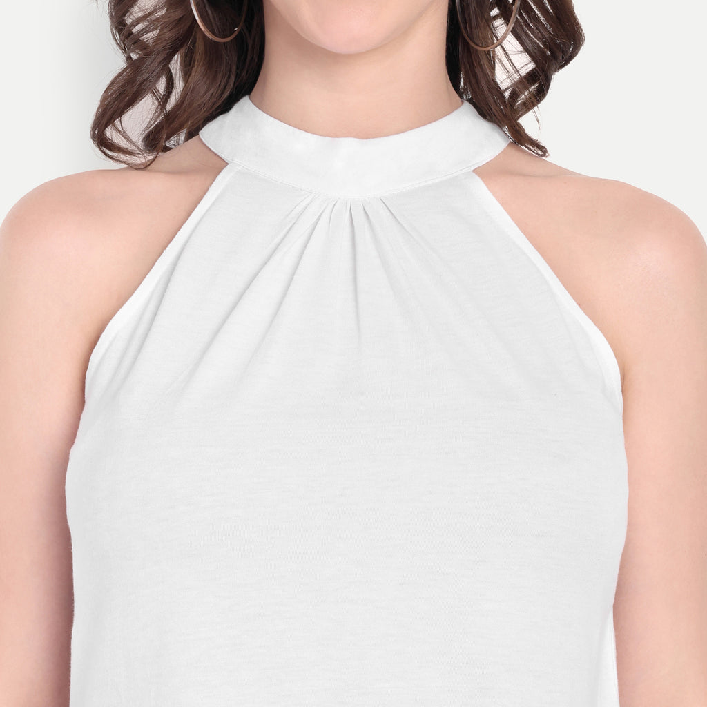 Women's White Halter Neck Sleeveless Top | Casual & Party Wear