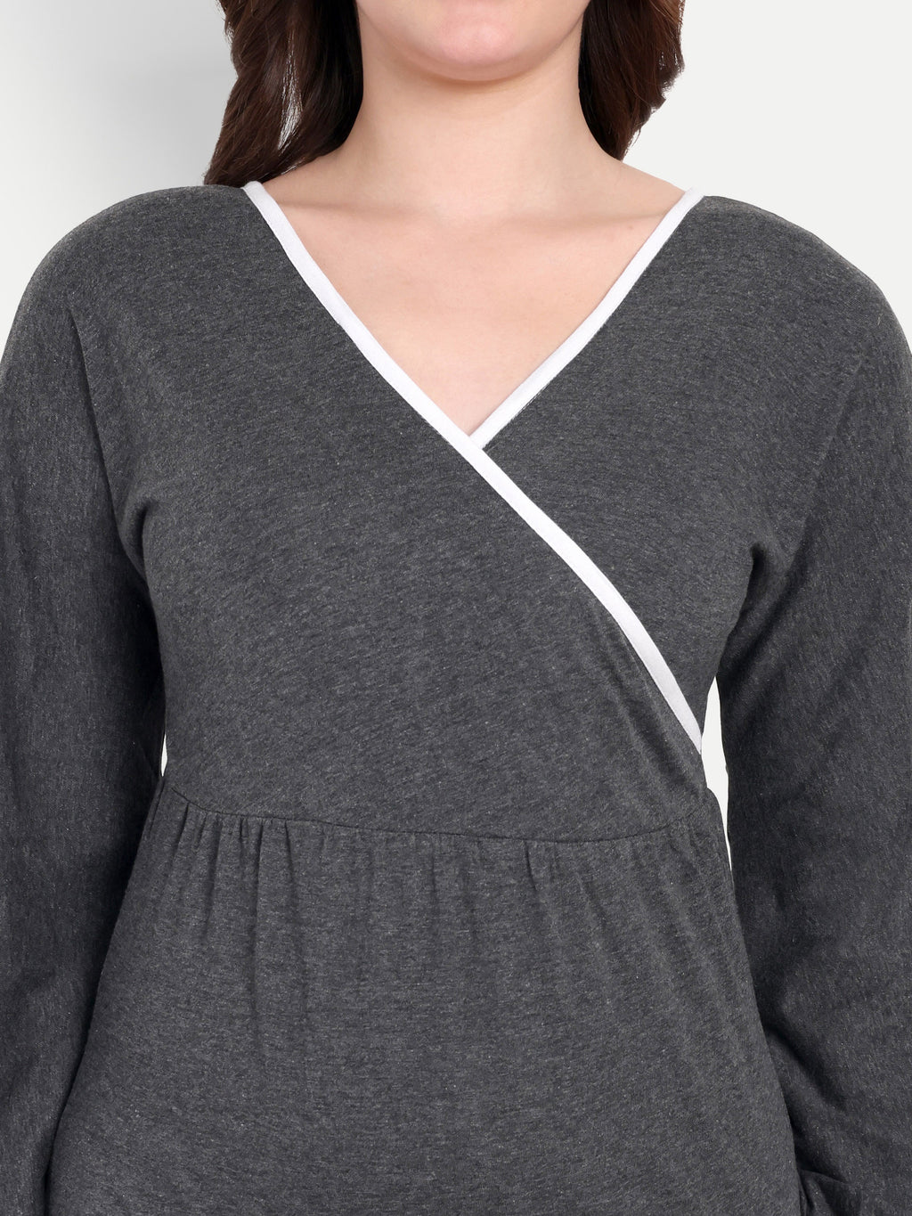 Women's GreyBodycon Mini Dress | V-Neck | Long Sleeve | Casual & Party Wear