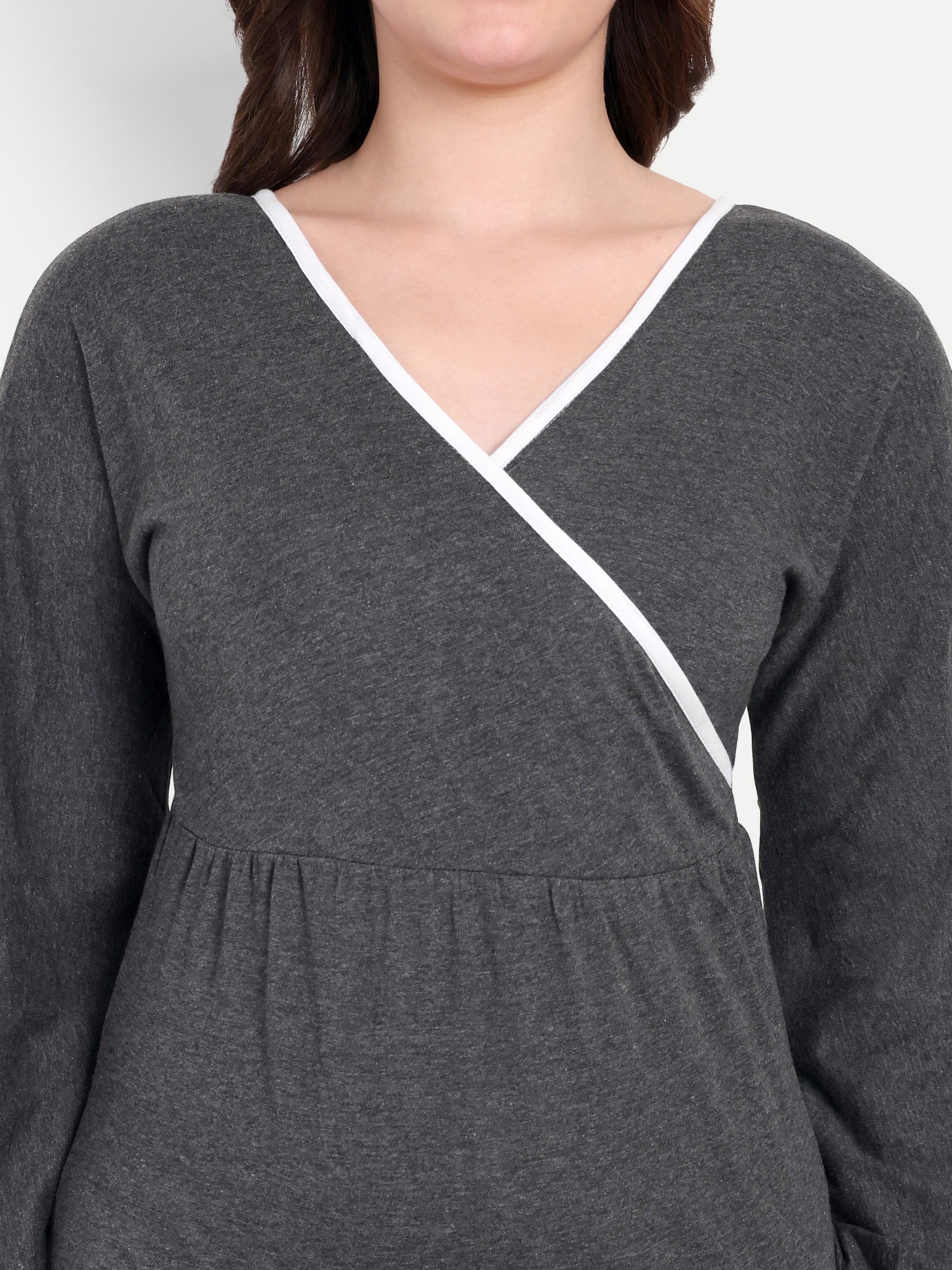 Women's GreyBodycon Mini Dress | V-Neck | Long Sleeve | Casual & Party Wear