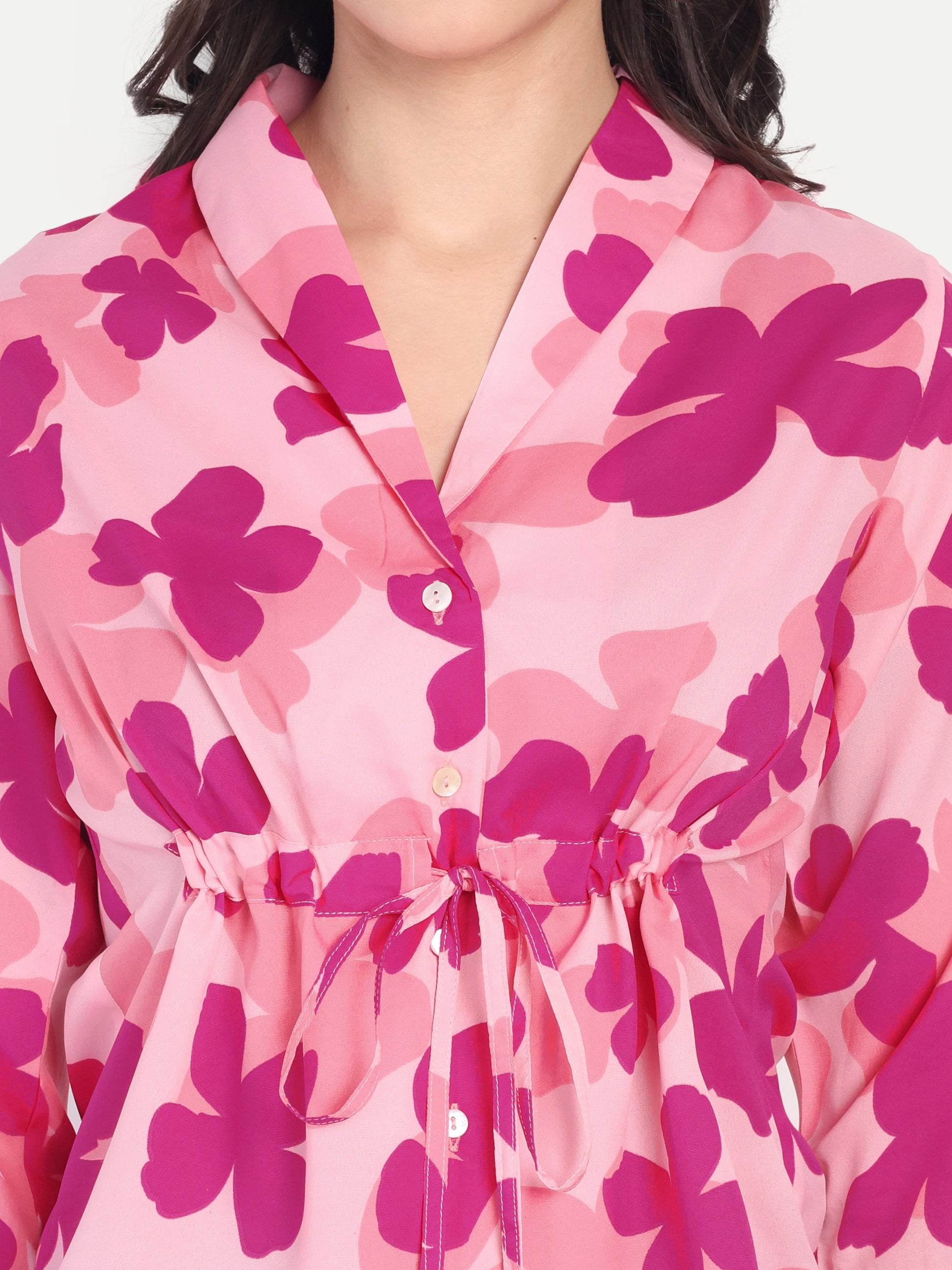 FairLeaf Women's Collar Top with Button – |100% Pure Cotton|Light weight Pink Color Top Relaxed Fit Floral Print – Stylish Casual Summer Western Wear for Women