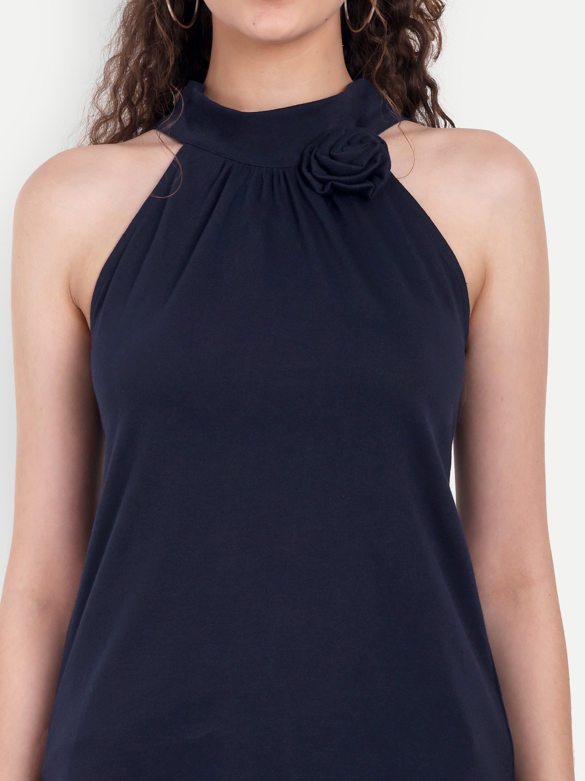 Women's Grey Halter Neck Sleeveless Top | Casual & Party Wear