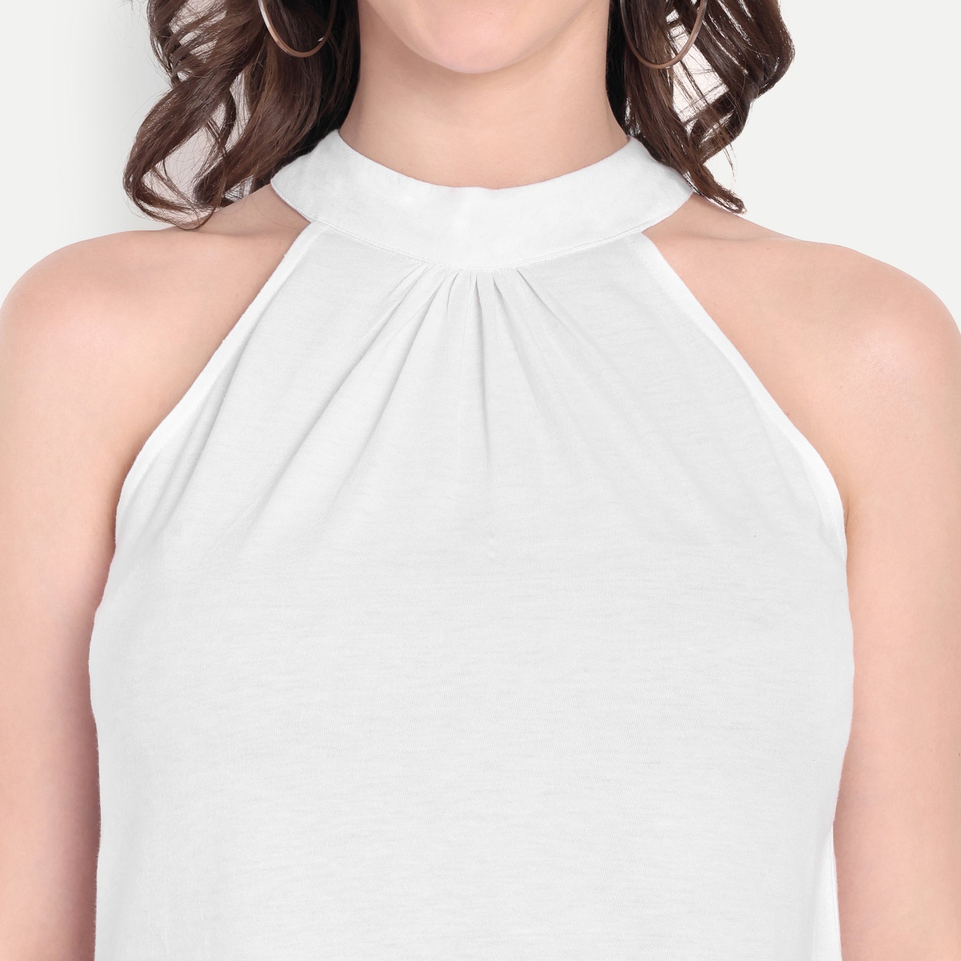 FairLeaf Women's white Top with Button-Down High Neckline| Sleeveless Elegant Summer Tunic for Casual, & Office Wear| Stylish White Tops for Women