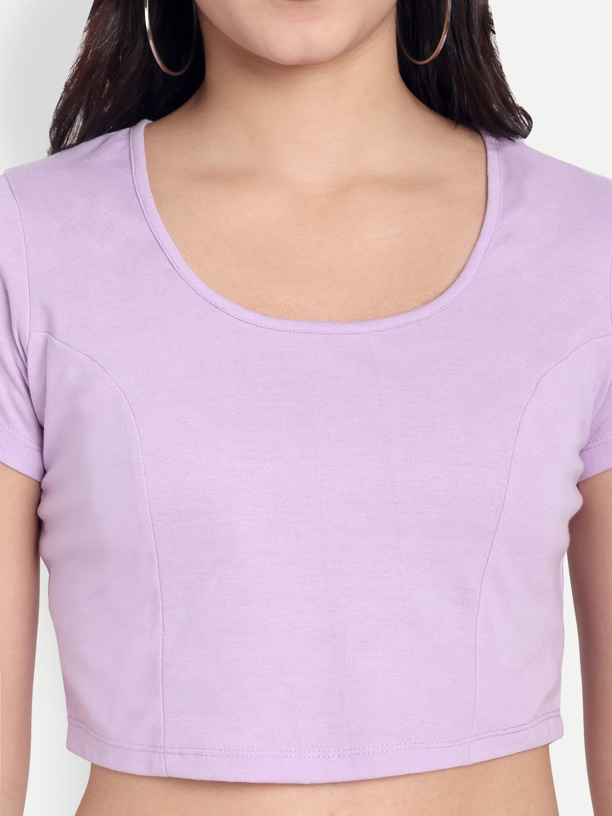 Women's Violet Crop Top with Scoop Neck & Short Sleeves
