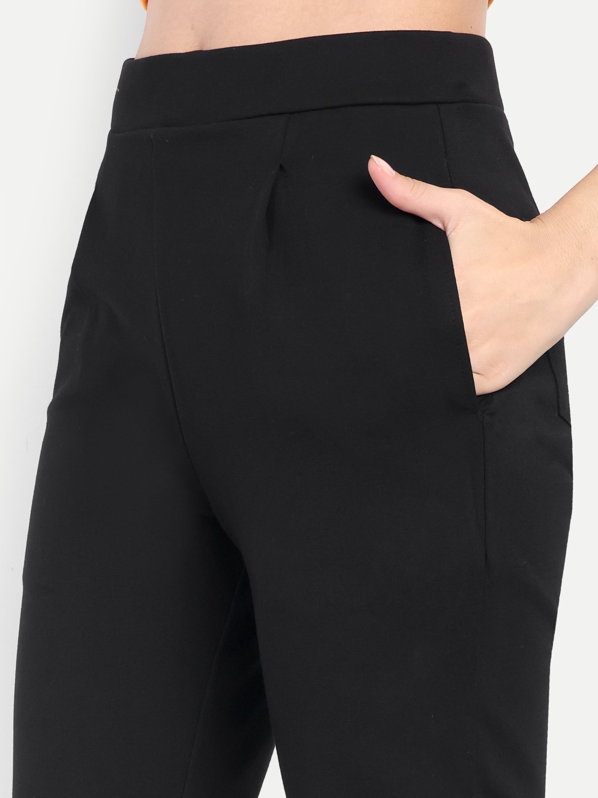 Women's Black Slim-Fit Cigarette Pants – Mid-Rise | Formal & Casual Wear