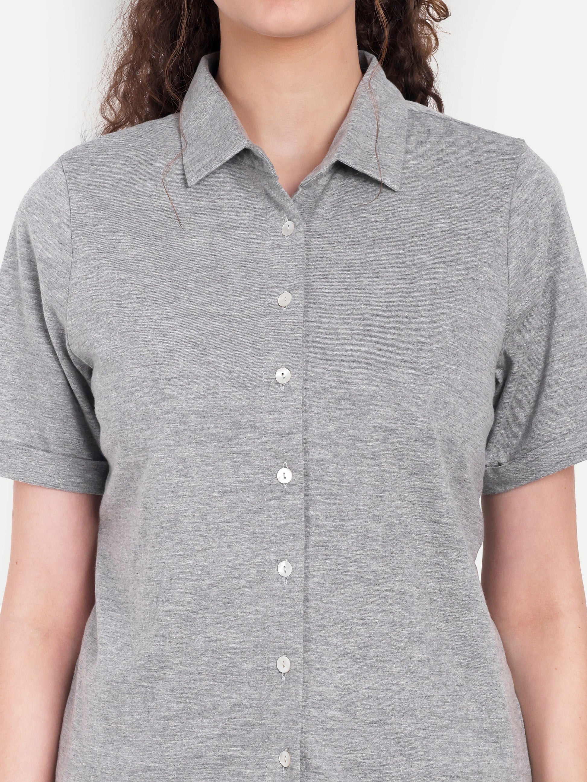 Women's Grey Casual Shirt – Short Sleeve | Button Down | Lightweight
