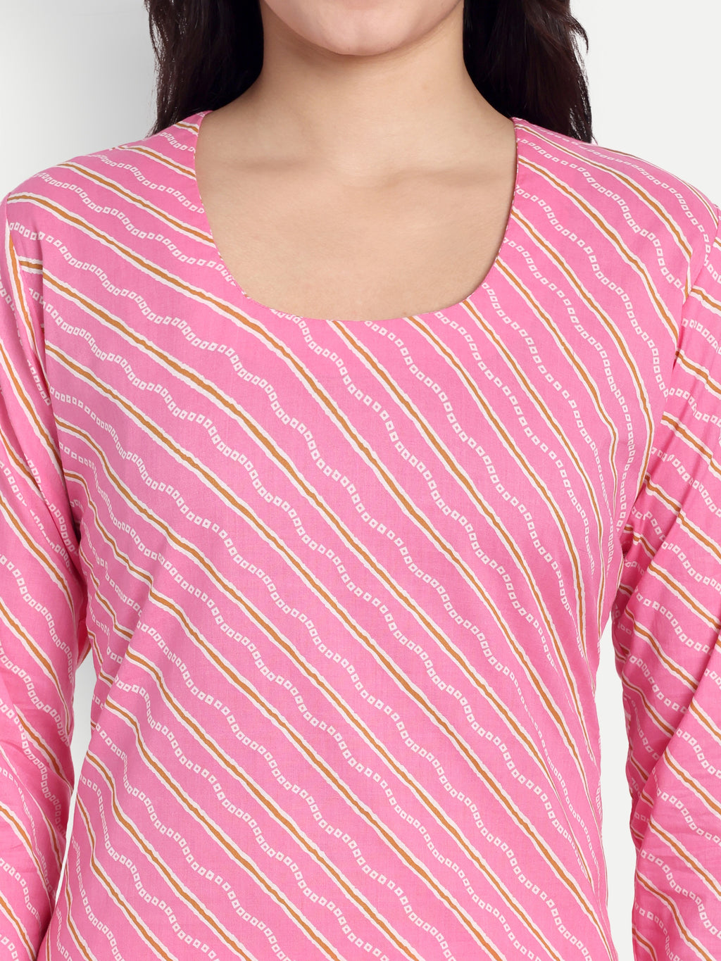 Women's Pink And White Printed Kurta with Straight Pants | Cotton Blend | Ethnic Wear