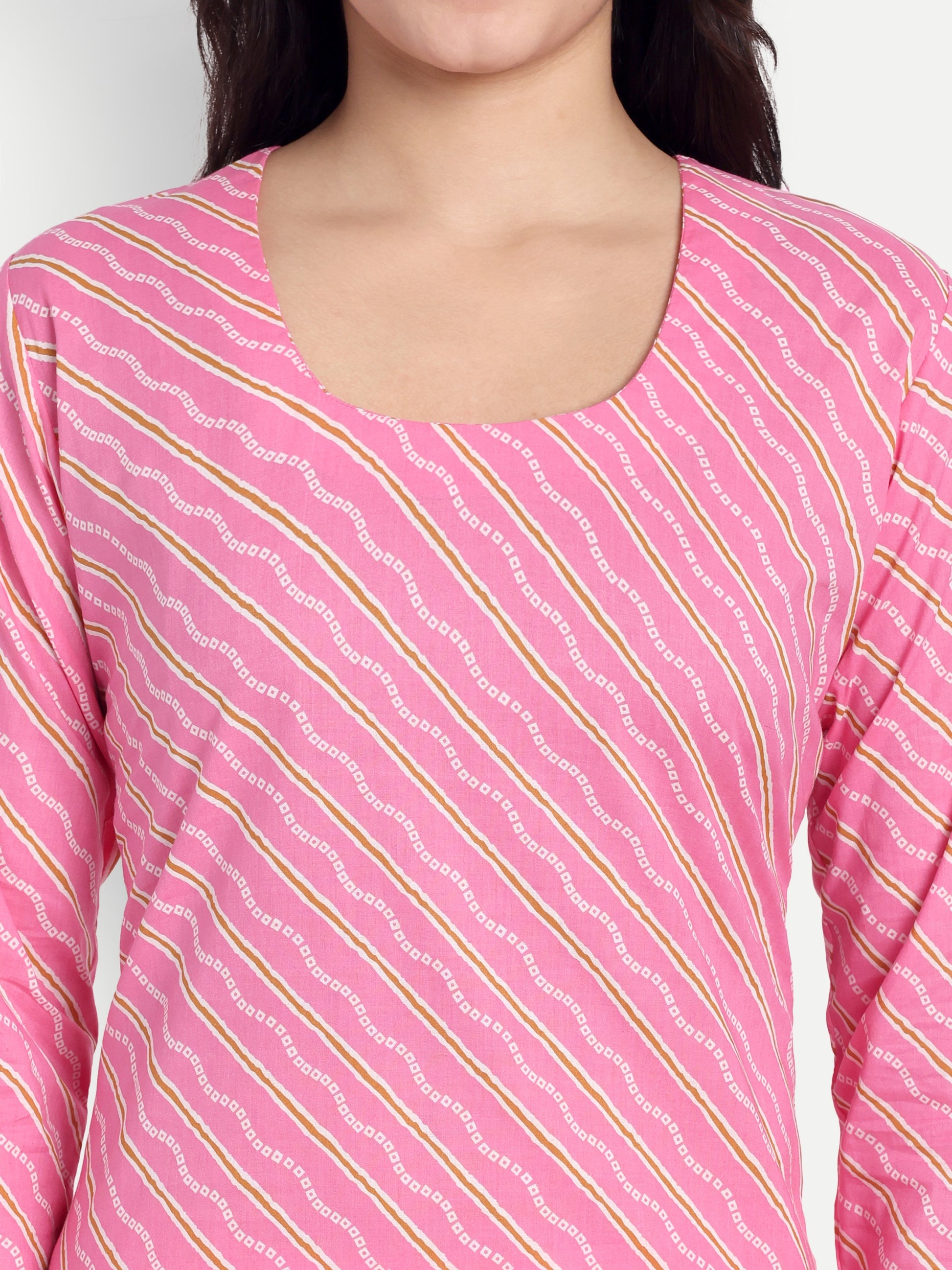 Women's Pink And White Printed Kurta with Straight Pants | Cotton Blend | Ethnic Wear