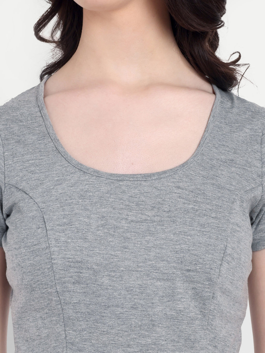 Women's Grey Crop Top with Scoop Neck & Short Sleeves