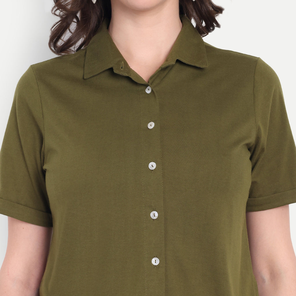 Women's Olive Casual Shirt – Short Sleeve | Button Down | Lightweight