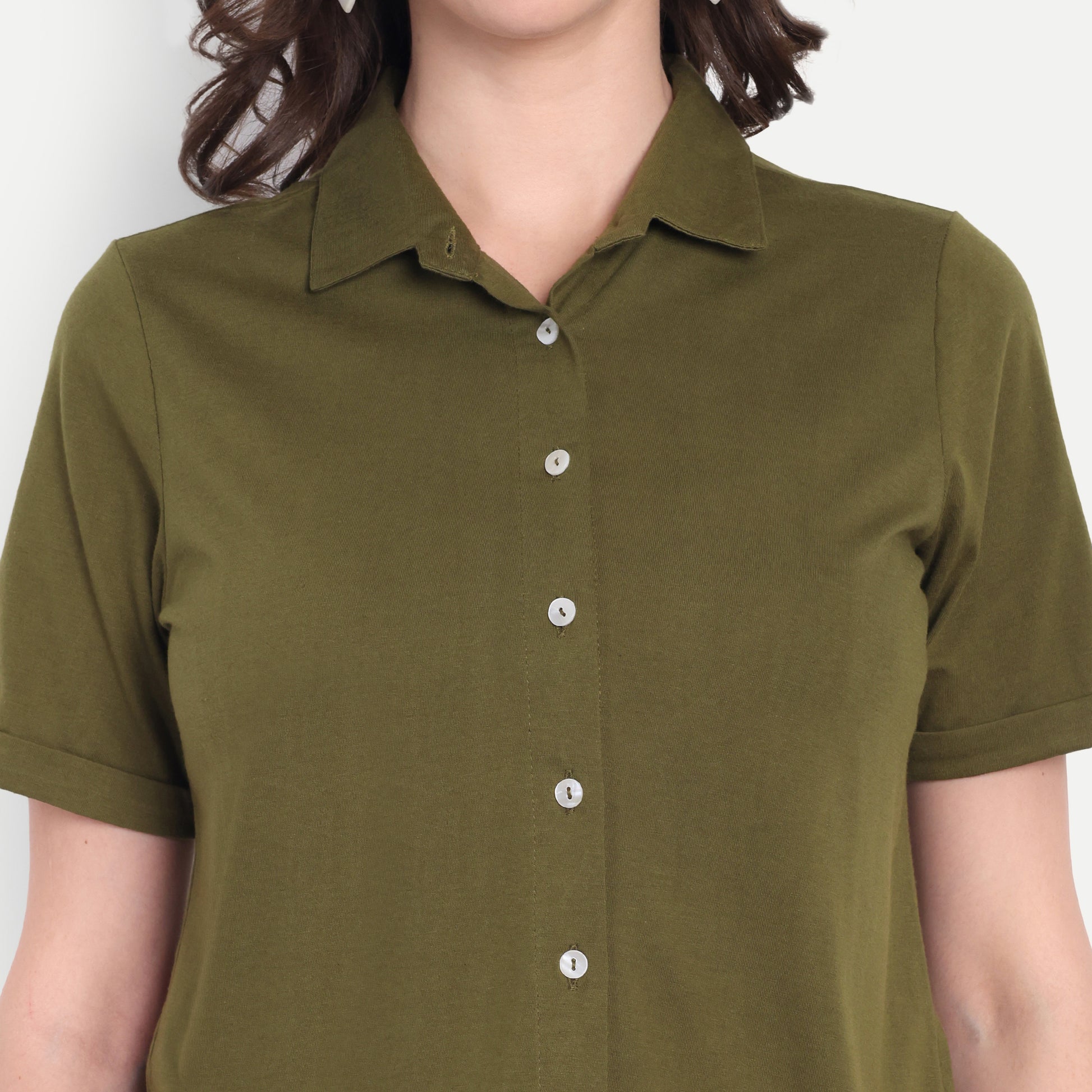 Women's Olive Casual Shirt – Short Sleeve | Button Down | Lightweight