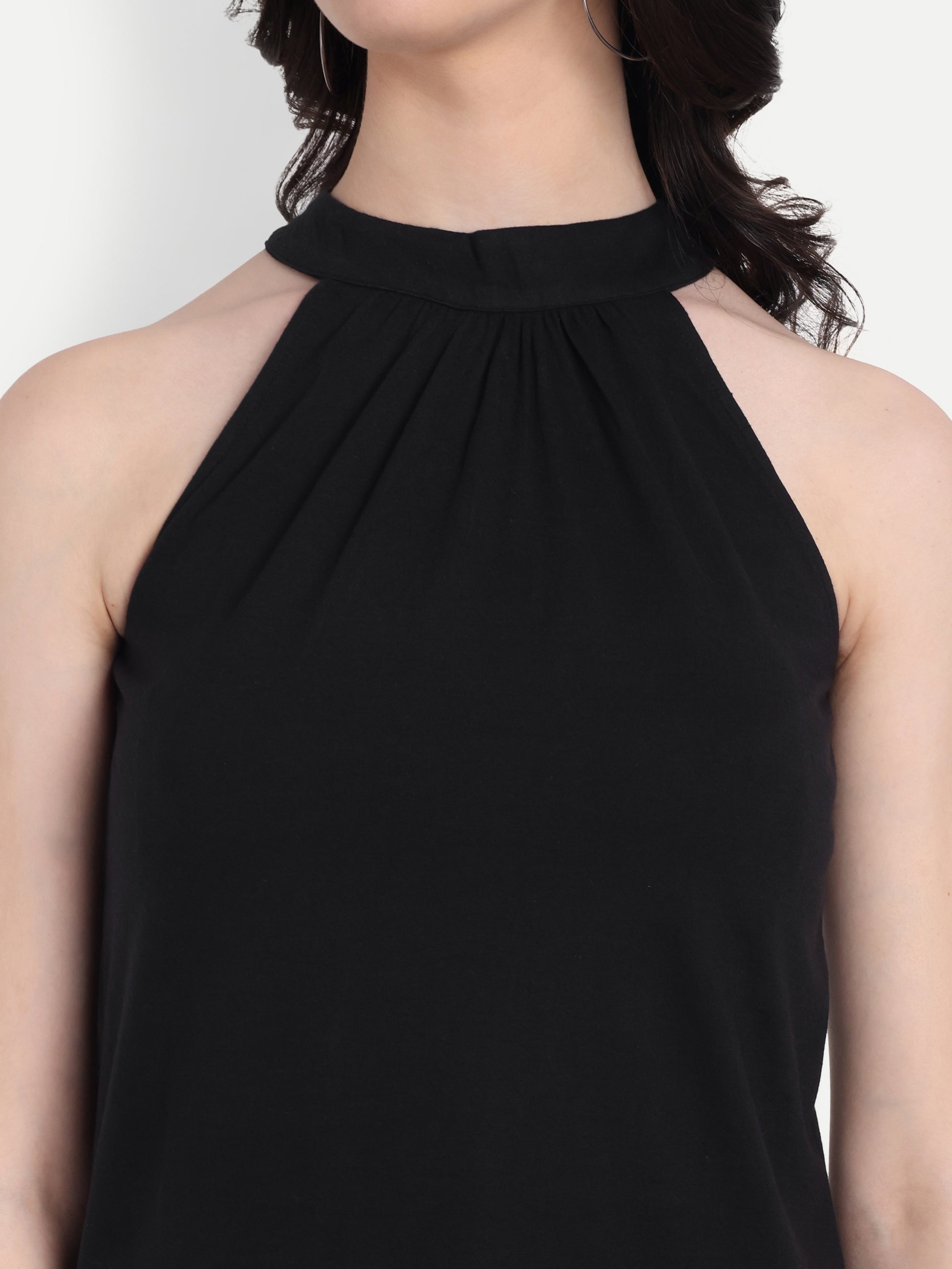 Women's Black Halter Neck Sleeveless Top | Casual & Party Wear