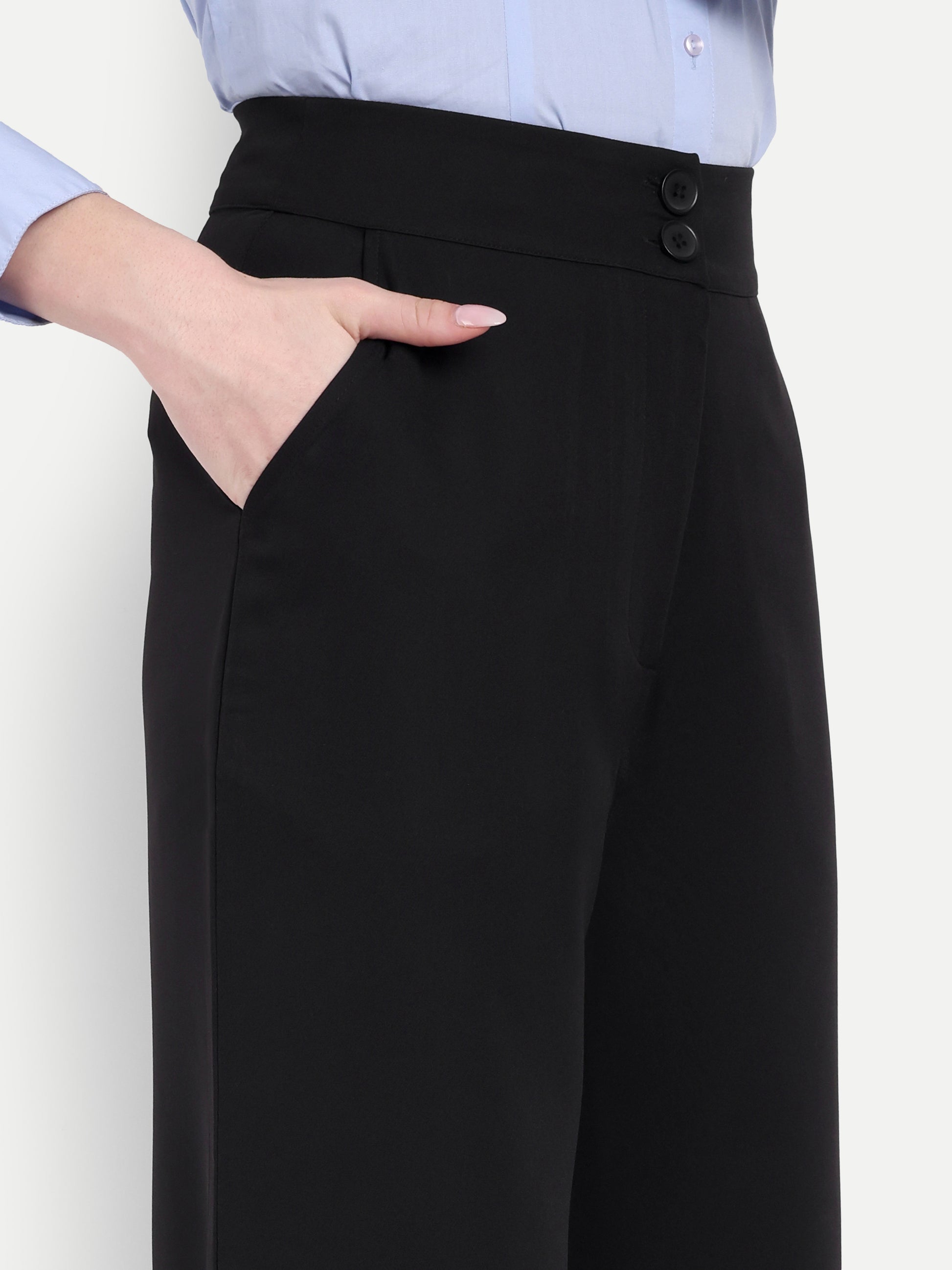 Women's Black Wide-Leg Trousers – High Waist | Formal & Casual Wear | Comfort Fit