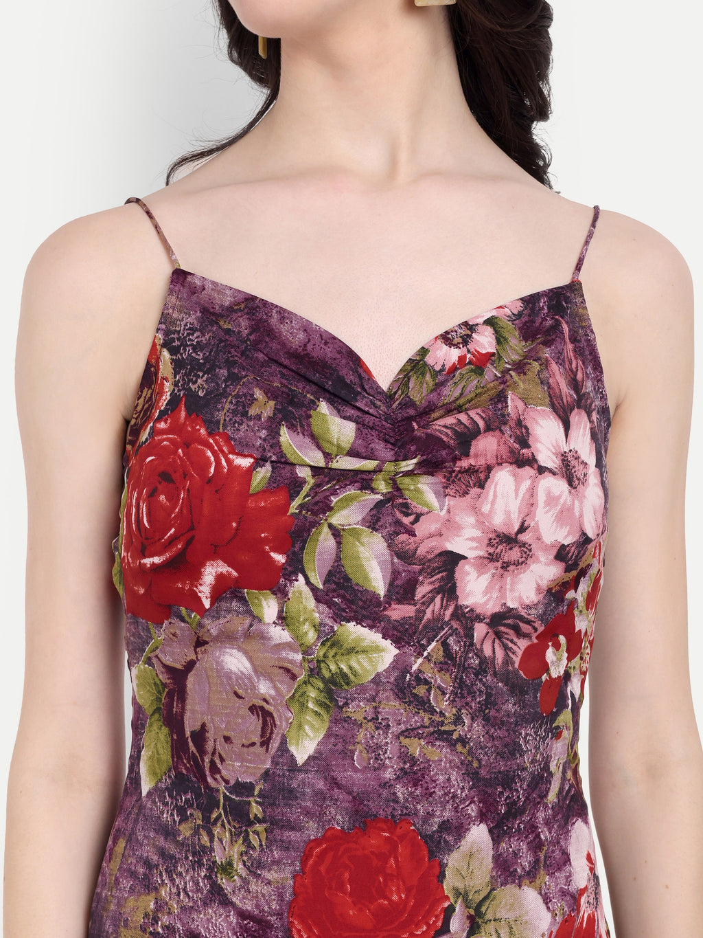 Women's Floral Print Slip Dress with Side Slit | Elegant Midi Dress for Party & Casual Wear