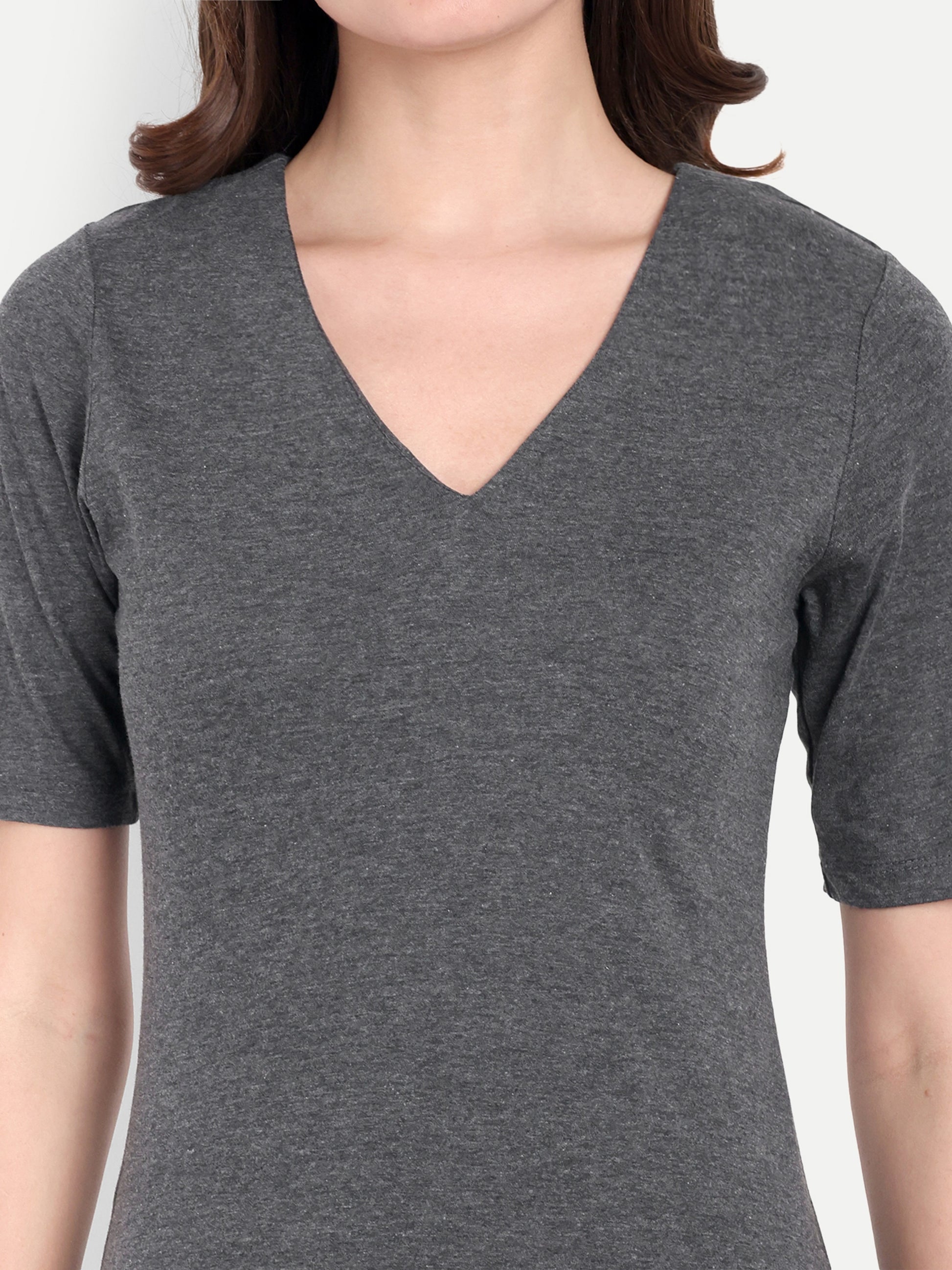 Women's Grey Bodycon Midi Dress | V-Neck | Half Sleeve | Casual & Office Wear