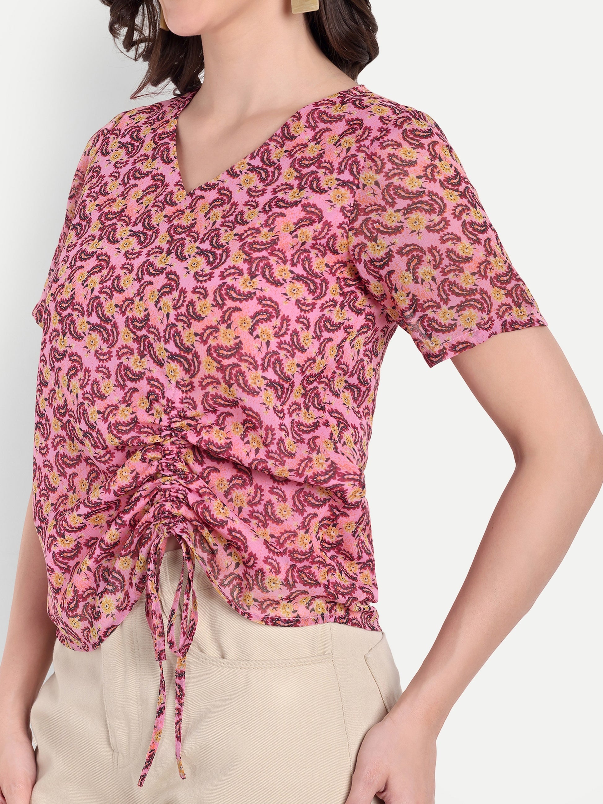 FairLeaf Women's Pink Top with Button-Down | Elegant Summer Tunic for Casual, & Office Wear