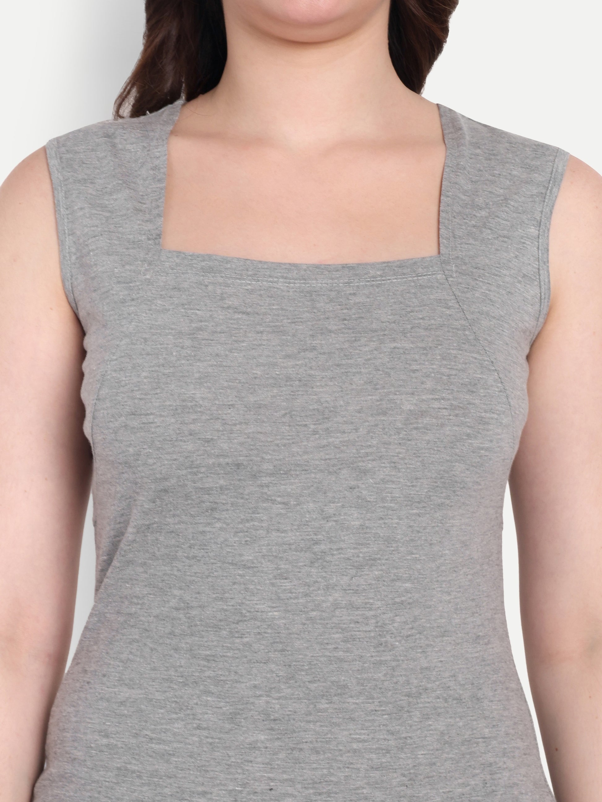 Women's Light Grey Sleeveless Bodycon Midi Dress | Square Neck | Casual & Party Wear