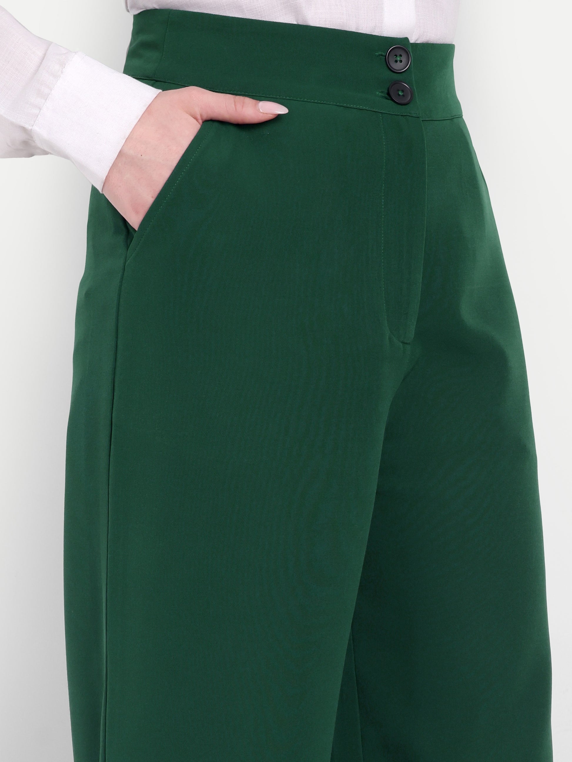 Women's Green Wide-Leg Trousers – High Waist | Formal & Casual Wear | Comfort Fit