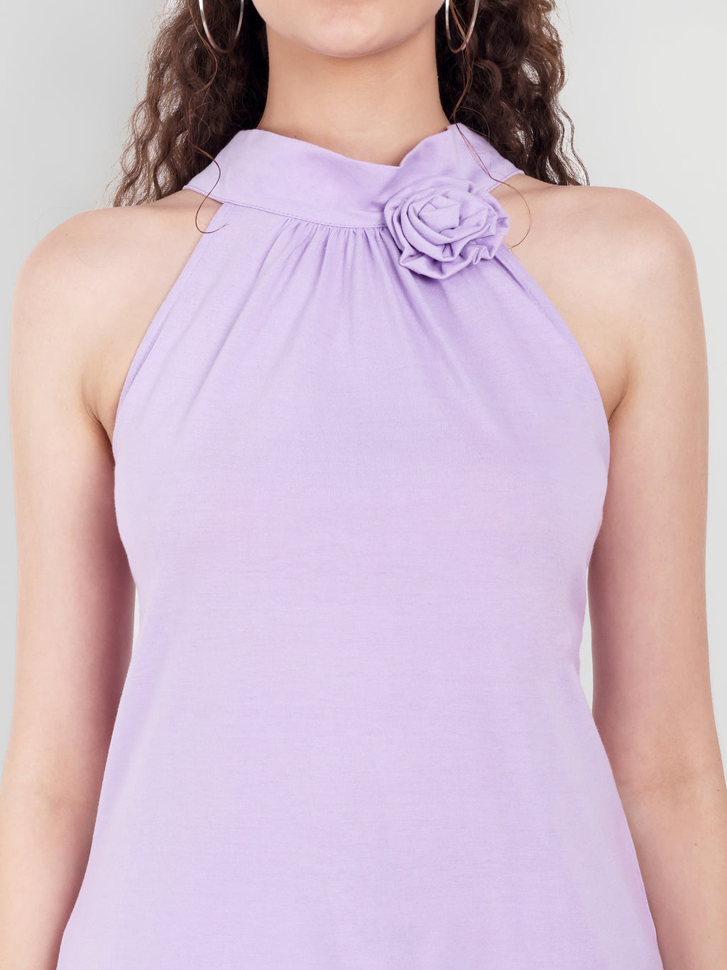 Women's Light violet Halter Floral Note Neck Sleeveless Top | Casual & Party Wear